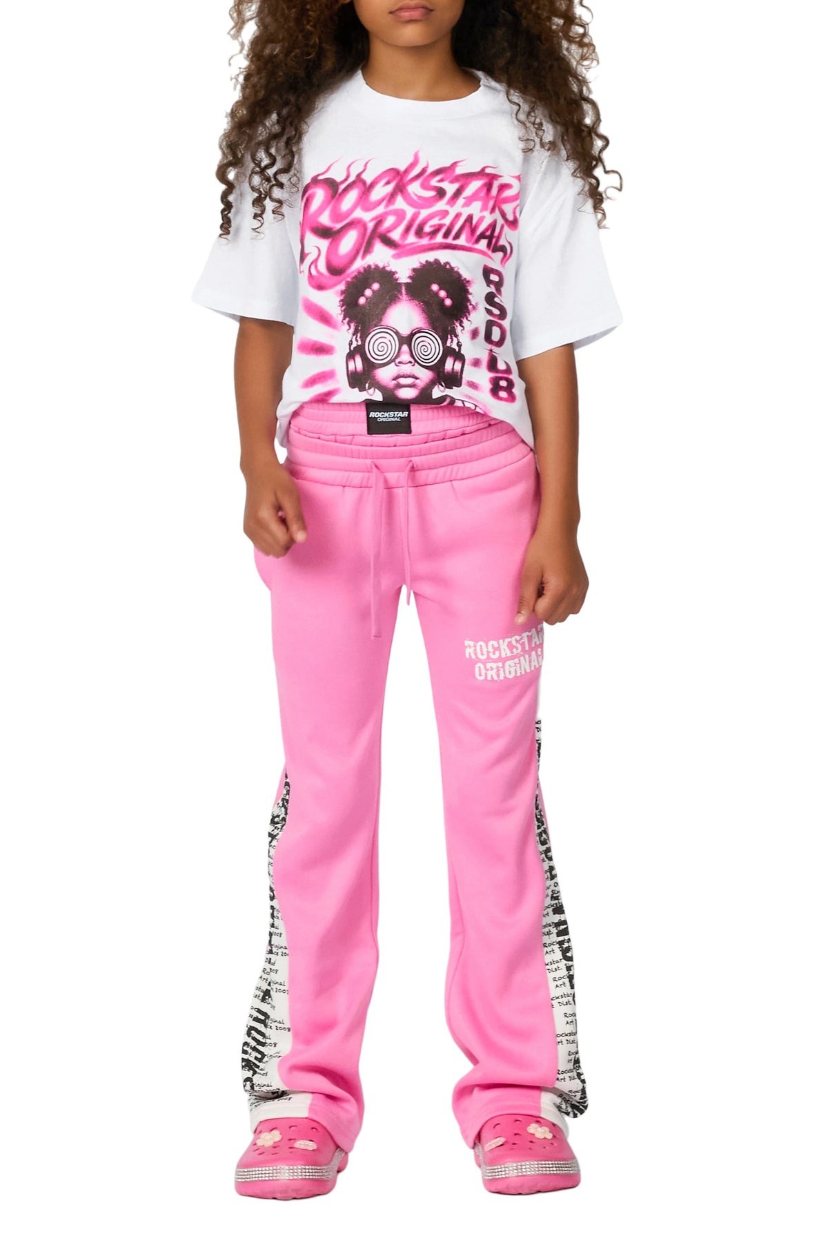 Girls Ajayla Pink Double Waisted Baggy Track Pant