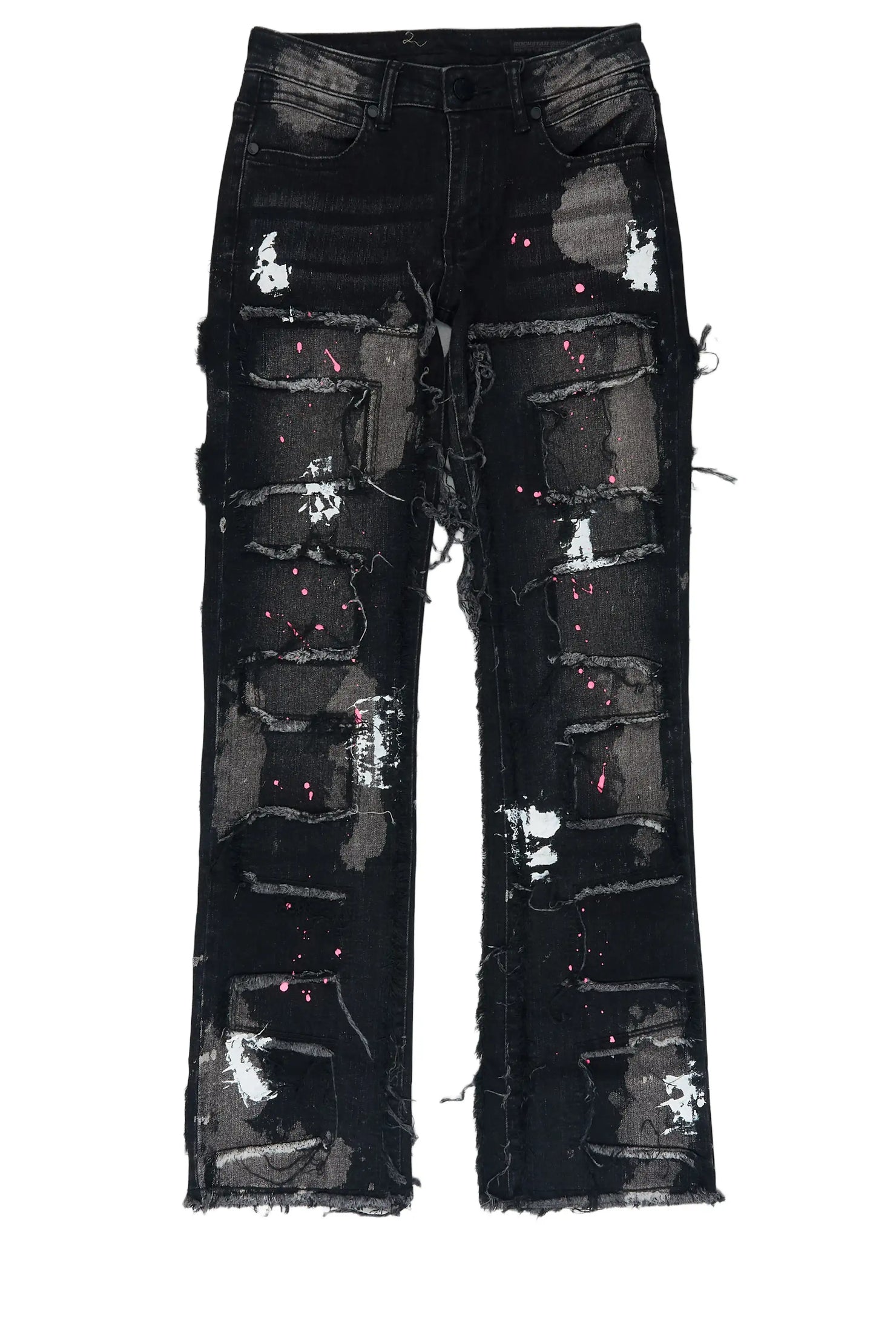 Girls Bannie Black/Pink Stacked Painter Flare Jean