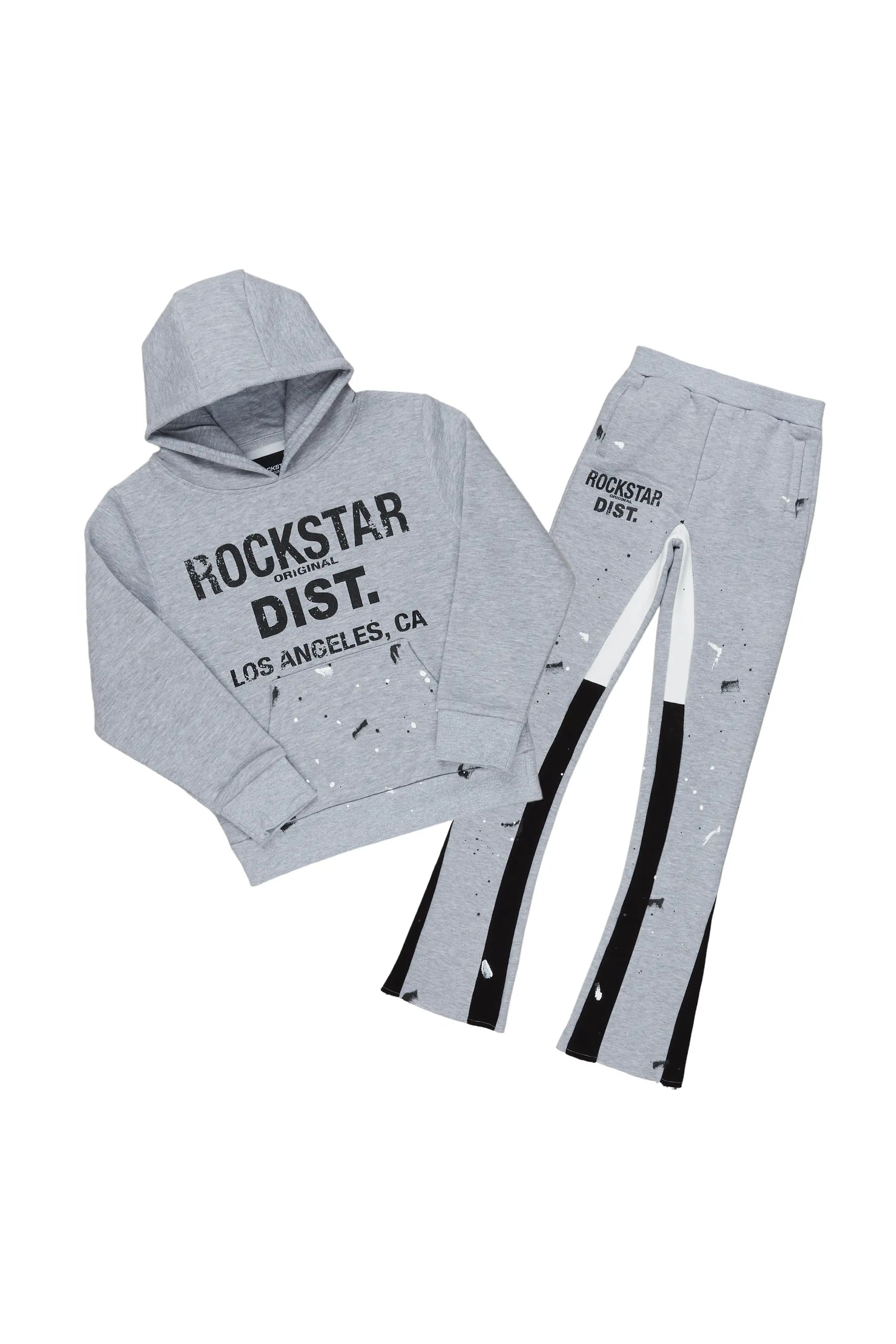 Girls Scarlie Grey/Black Hoodie Super Stacked Flare Track Set