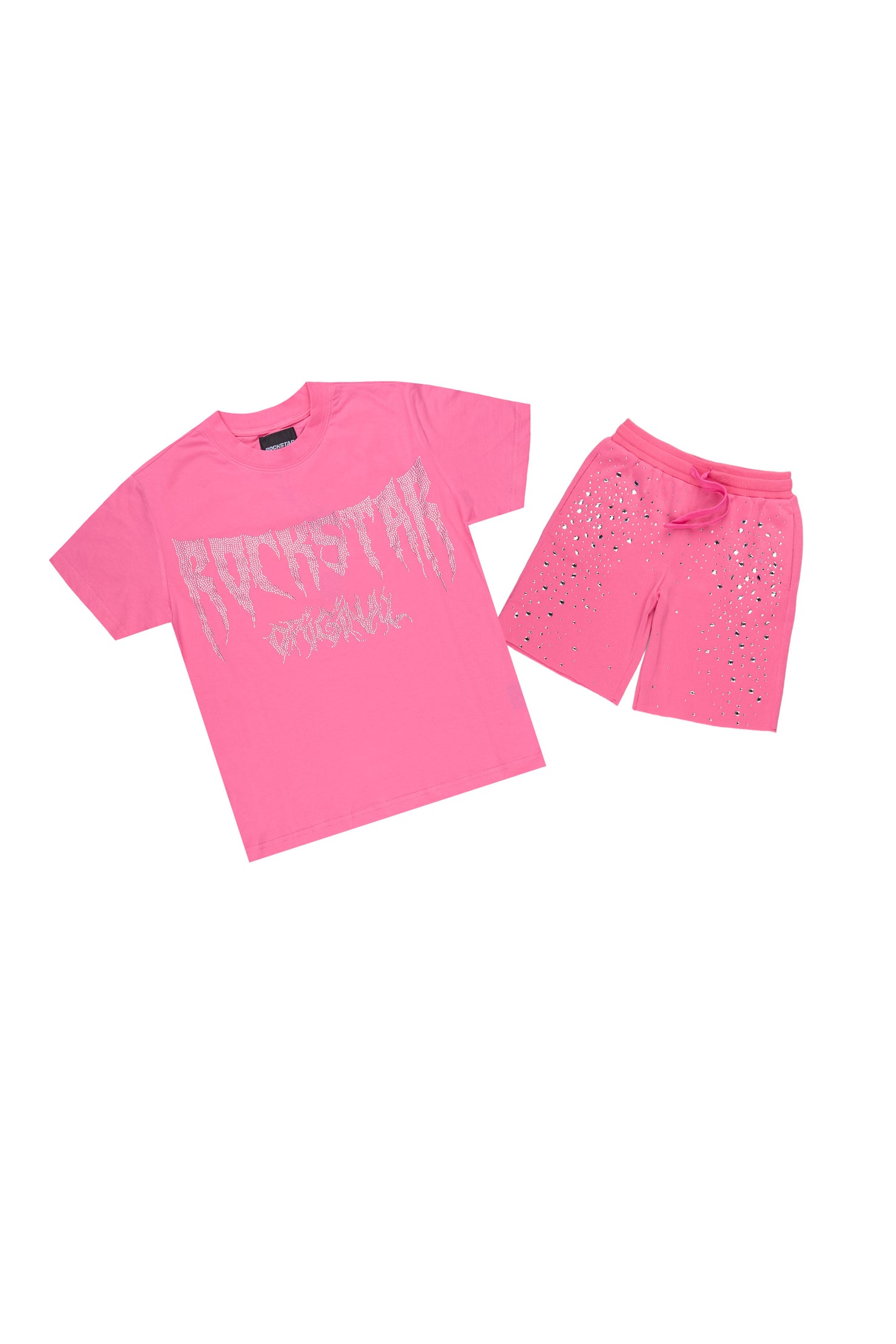 Girls Porsha Pink Rhinestone Short Set