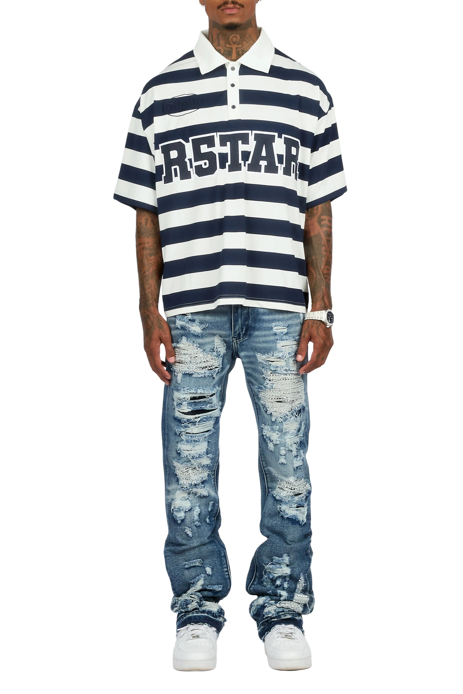 Mathey Medium Blue Rhinestone Stacked Fit Jean