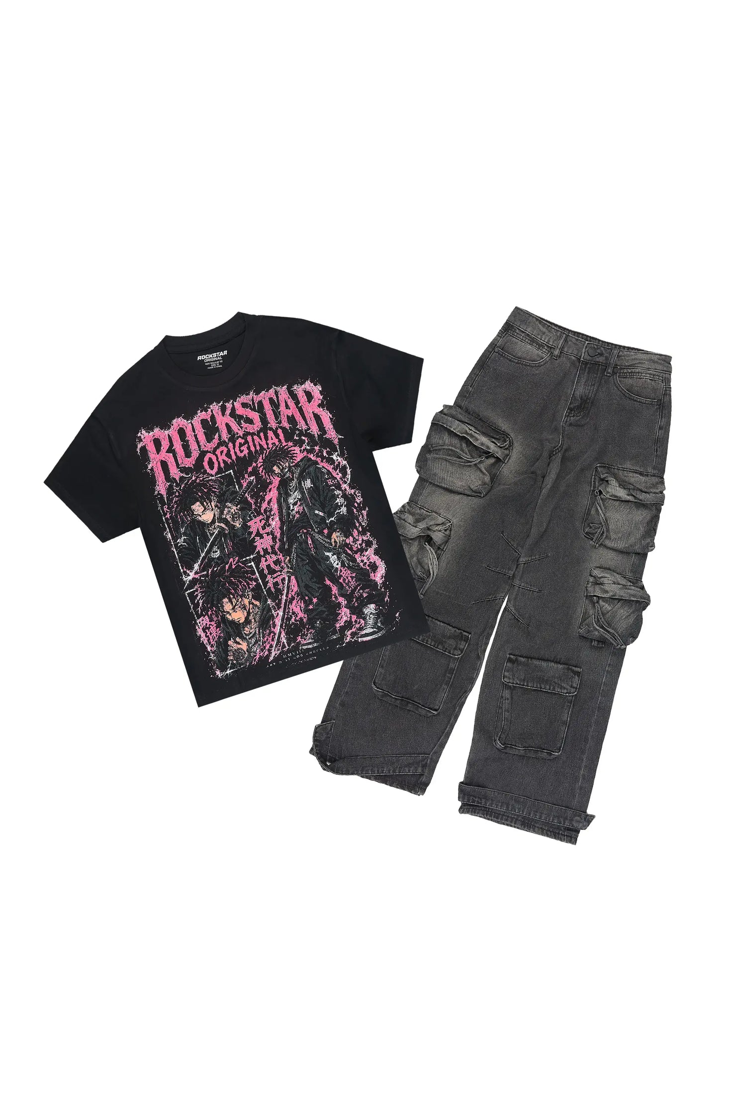 Boys Brasko Black/Dark Grey T-Shirt Baggy Jean Set
