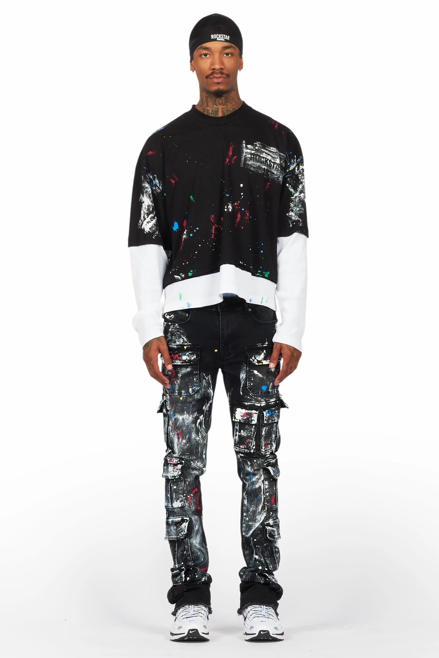 Farrow Black Painter Double Layer T-Shirt/Stacked Flare Jean Bundle