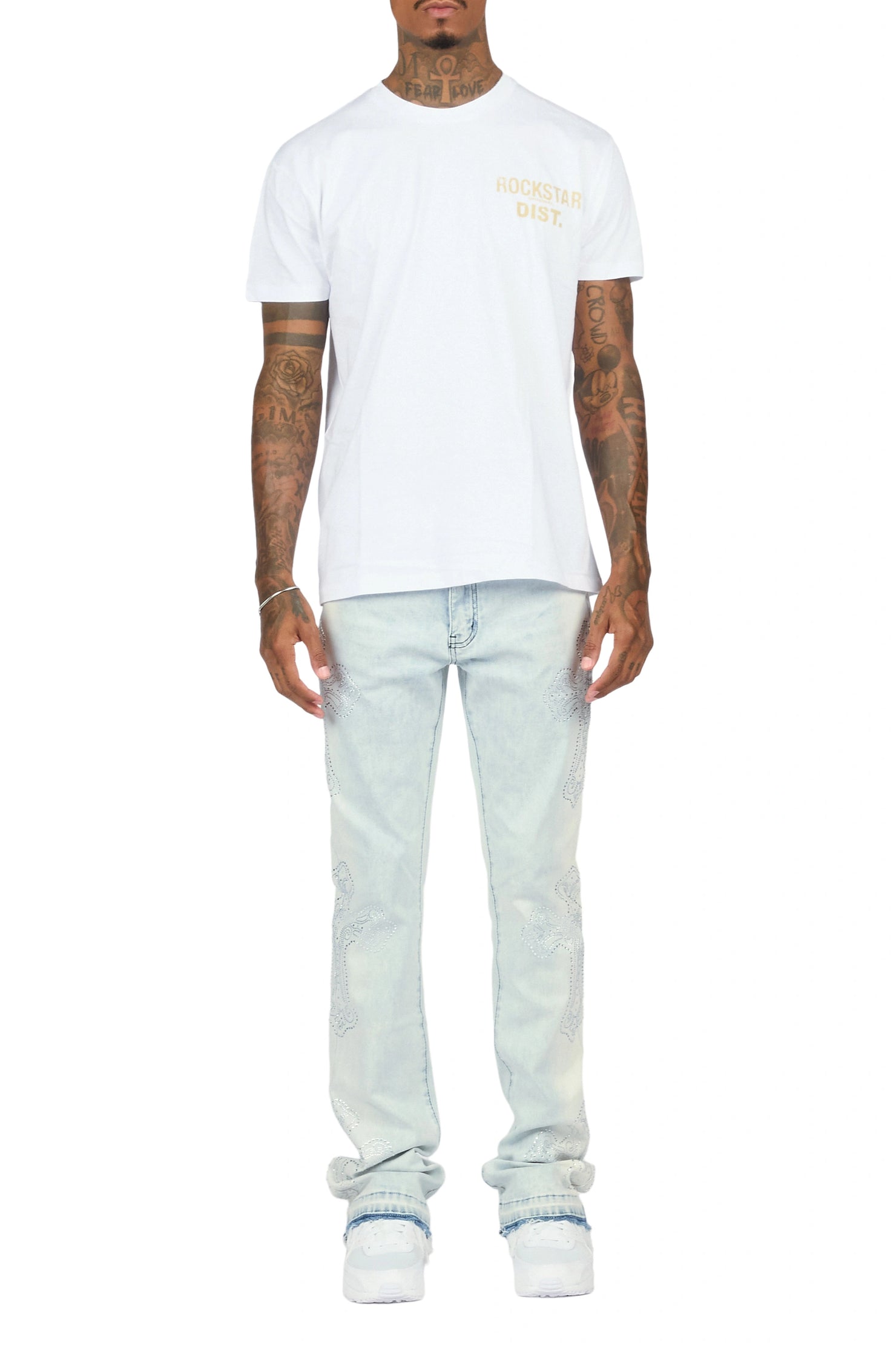 Reggie Light Blue Rhinestone Stacked Flare Jean