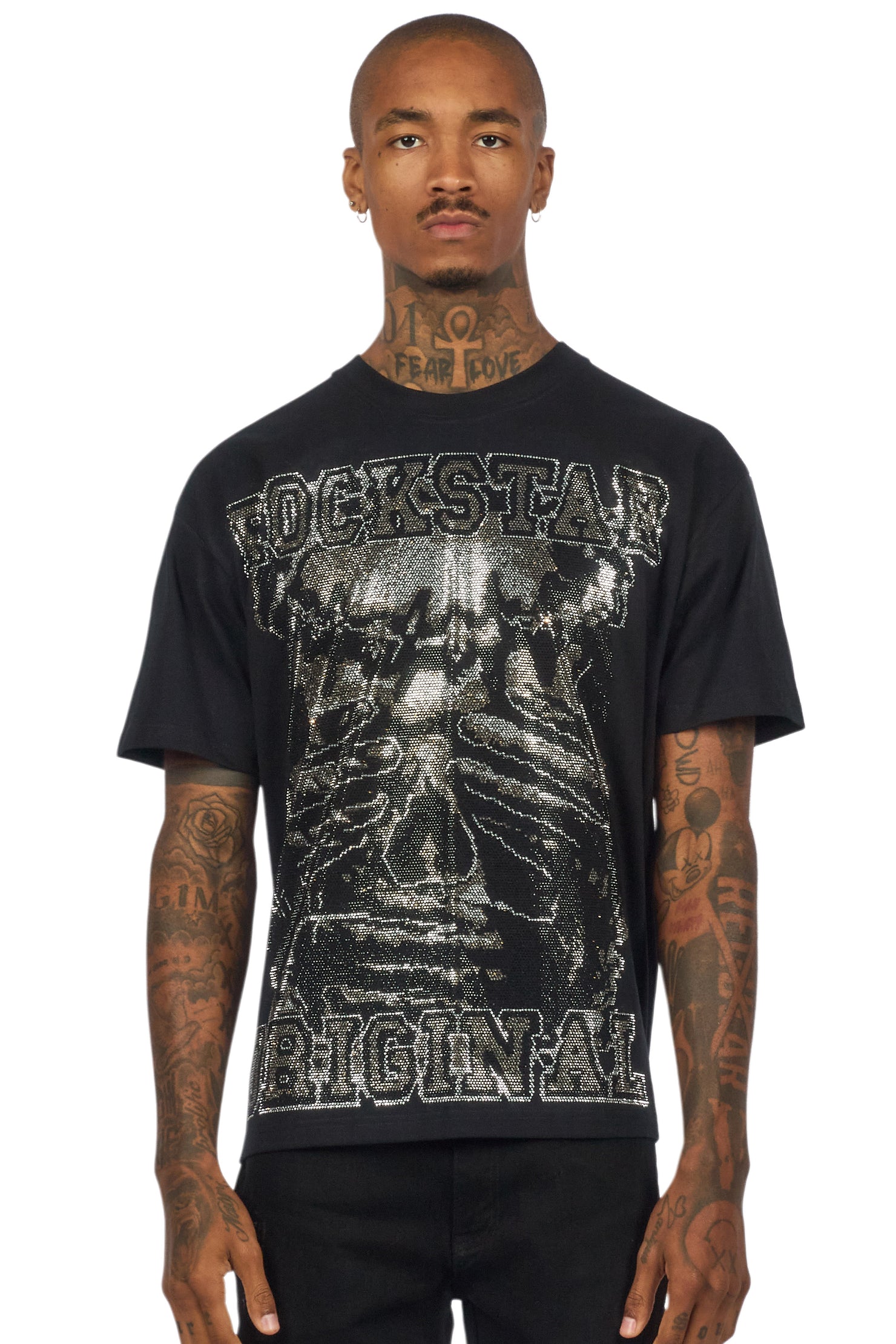 Move In Silence Black/Grey Graphic Rhinestone T-Shirt