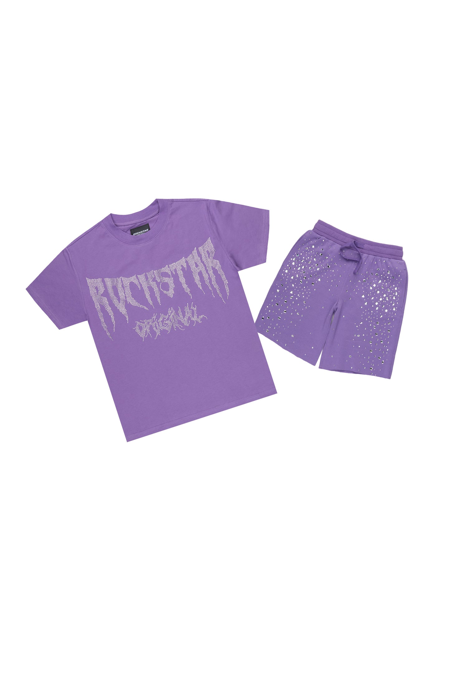 Girls Porsha Purple Rhinestone Short Set