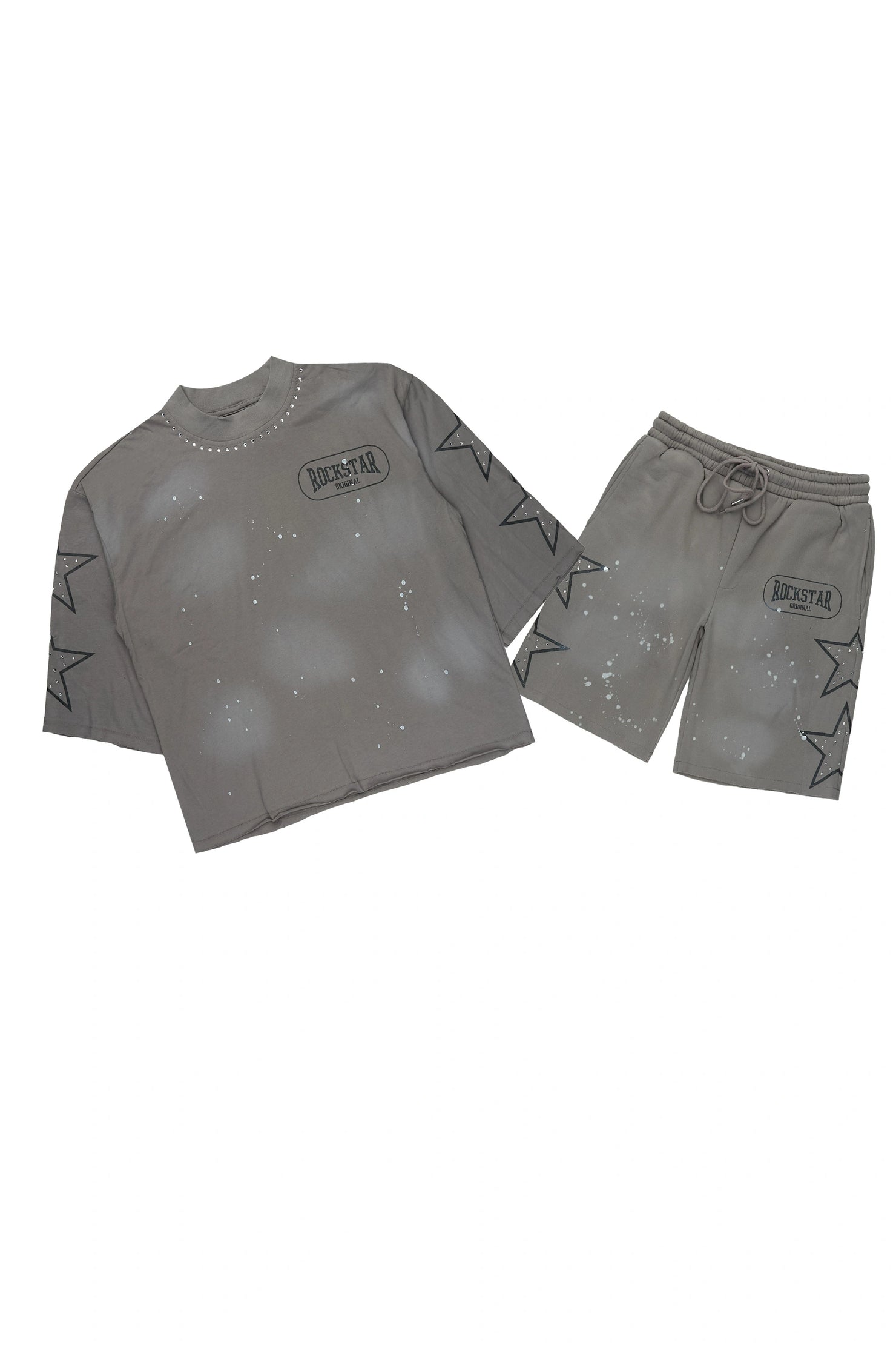 Zirka Grey Studded T-Shirt/Short Set