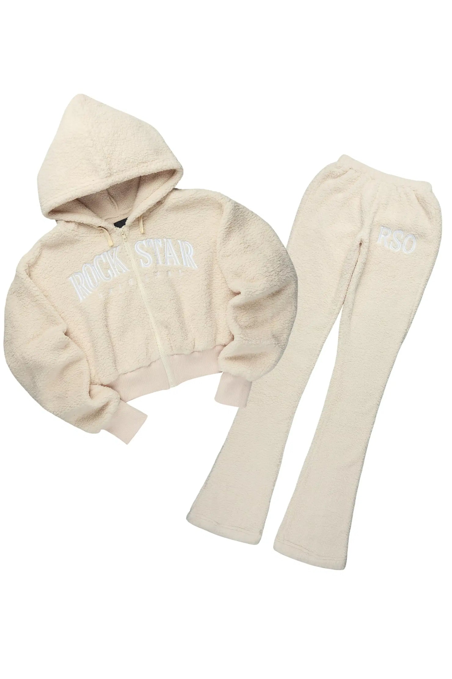Krystiana Beige Sherpa Zip Up Stacked Track Set