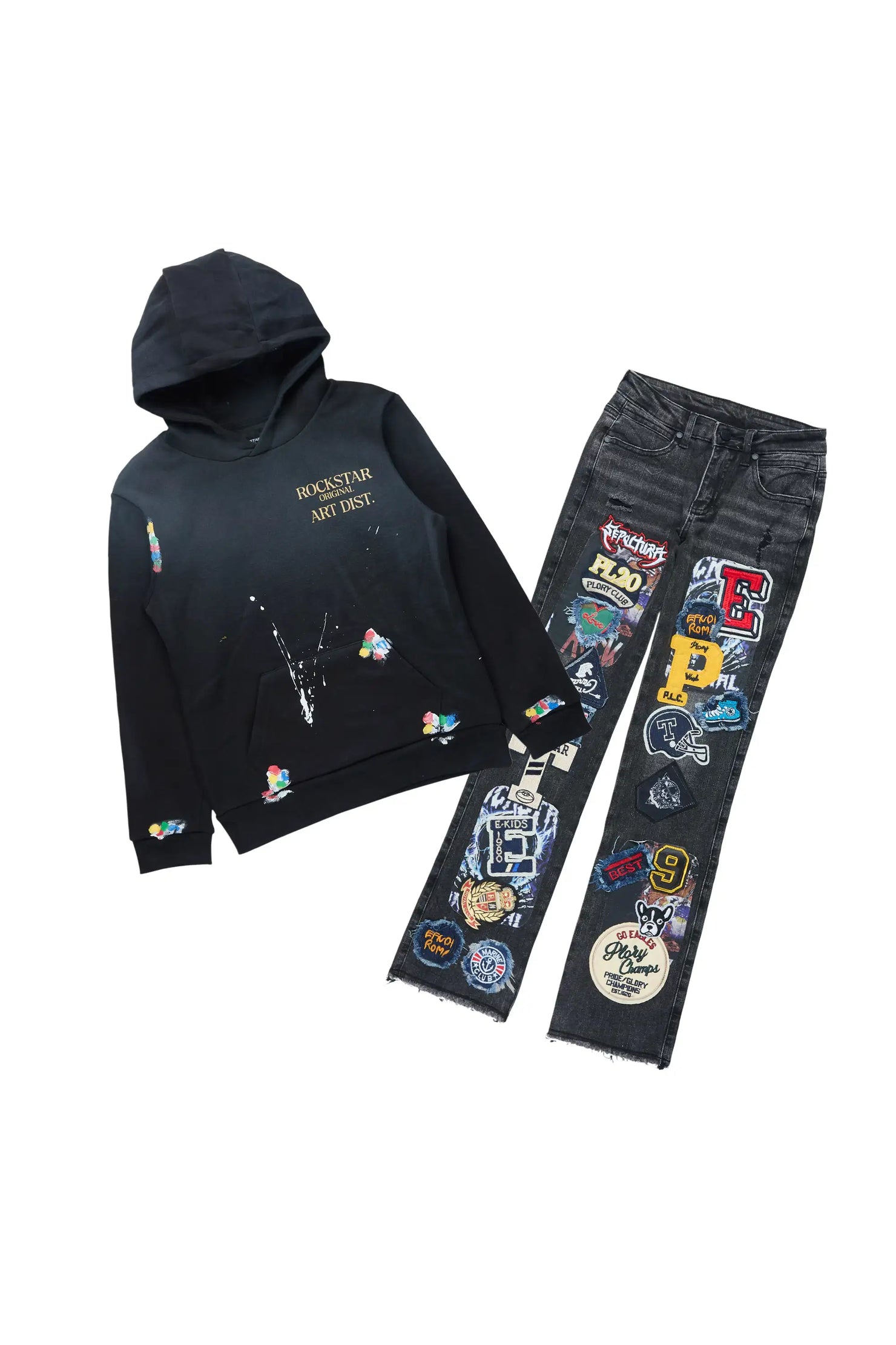 Boys Palmer Black Hoodie & Espen Black Stacked Jean Set