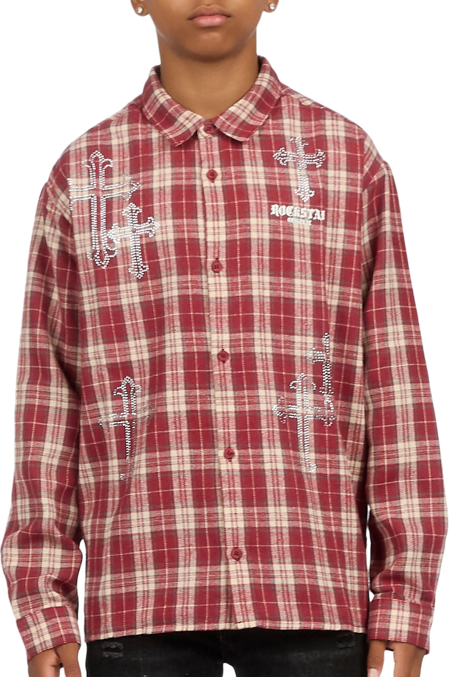 Boys Poldi Red Rhinestone Flannel Shirt