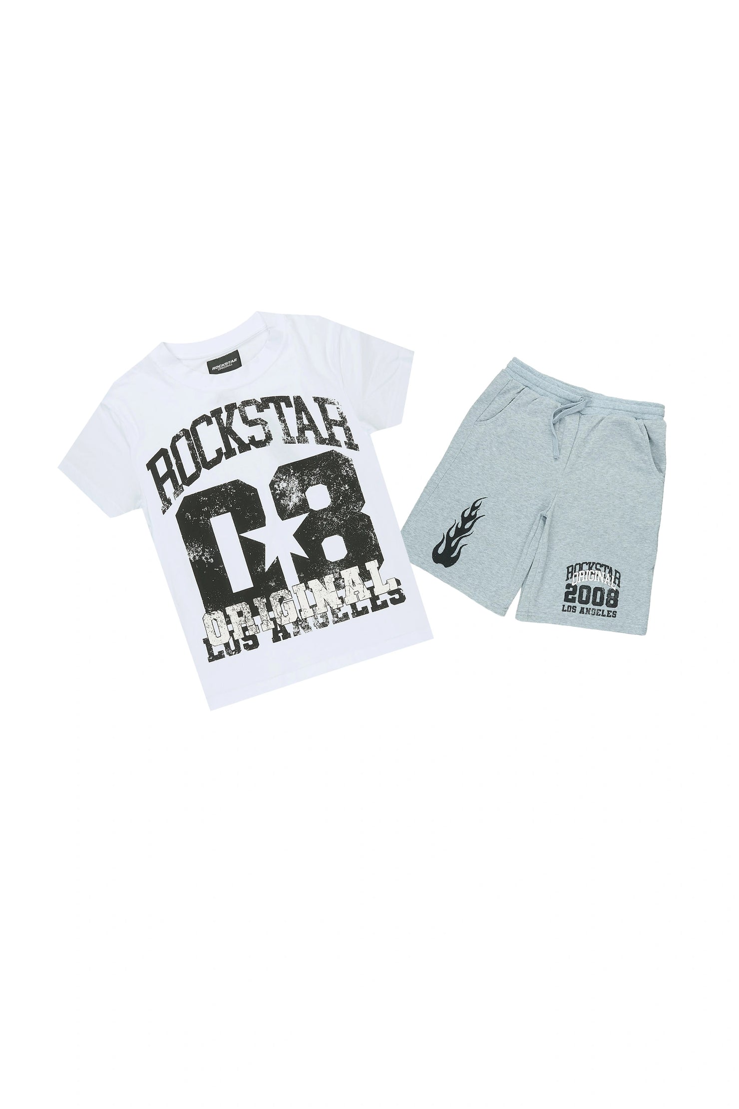 Boys Edel White/Heather Grey Oversized T-Shirt/Short Set