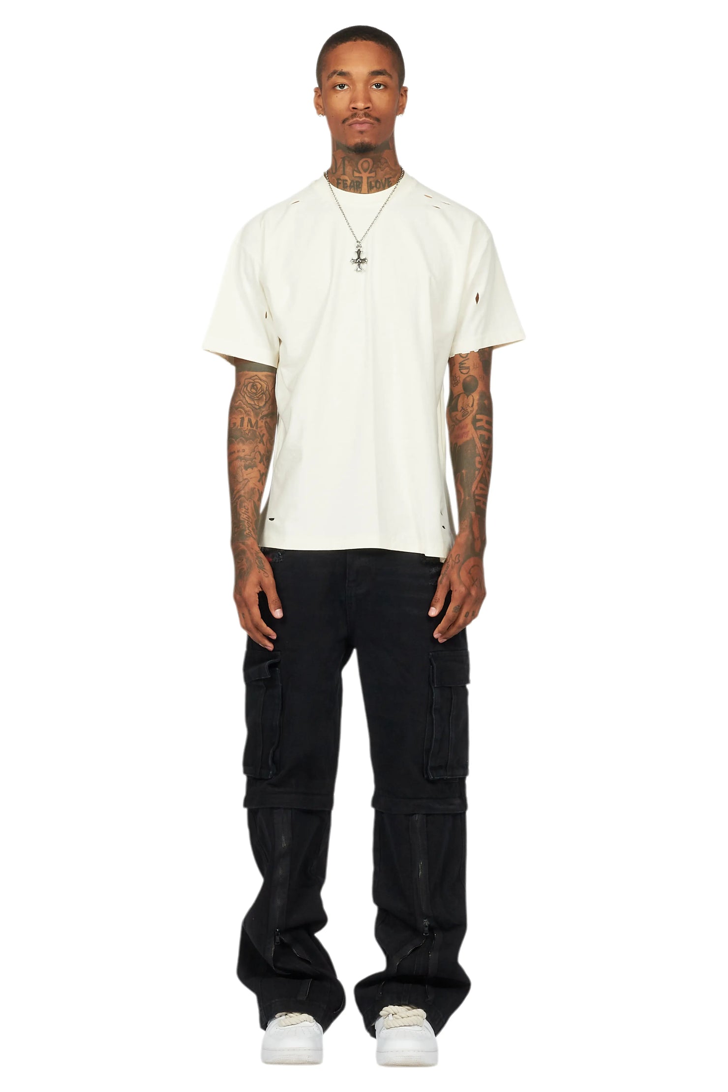 Basic Rockstar Vintage Sand Oversized Distressed Plain T-Shirt