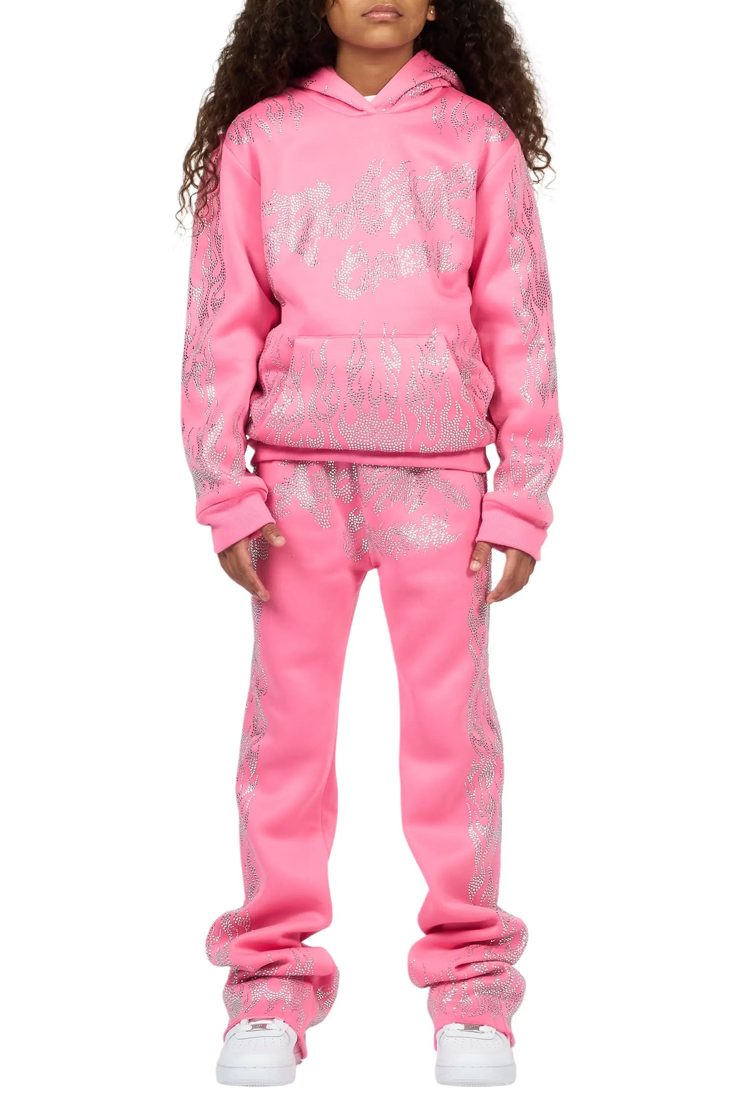Girls Alaena 2.0 Pink Rhinestone Stacked Track Set