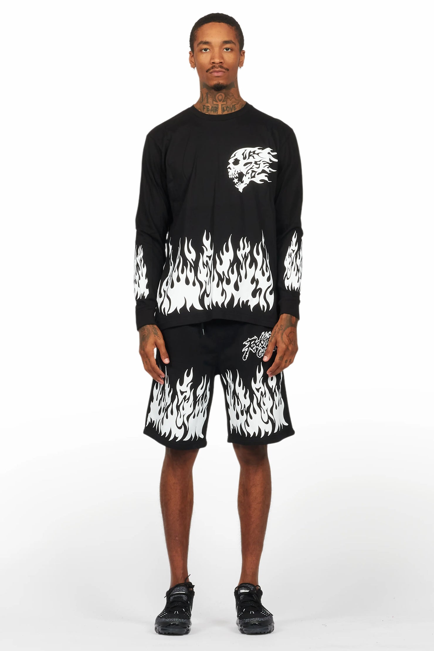 Bubble Black Long Sleeve T-Shirt Short Set