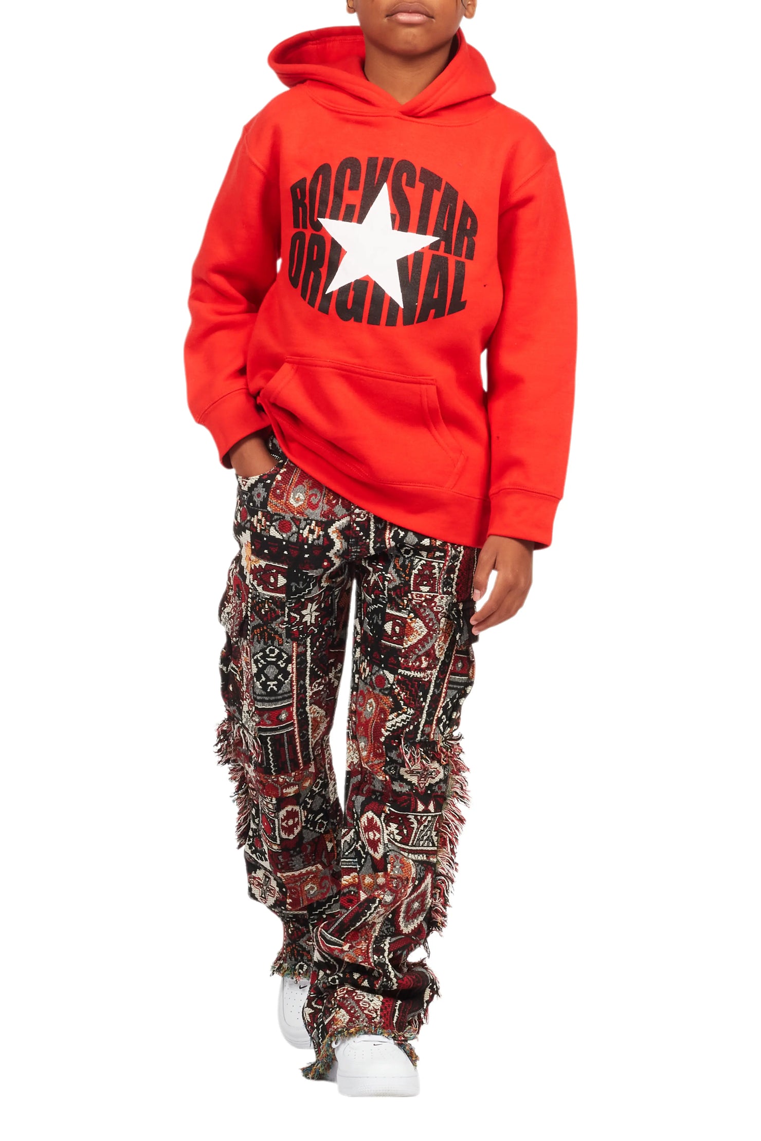 Boys Ayami Black/Multi Slim Tapestry Flare Pants