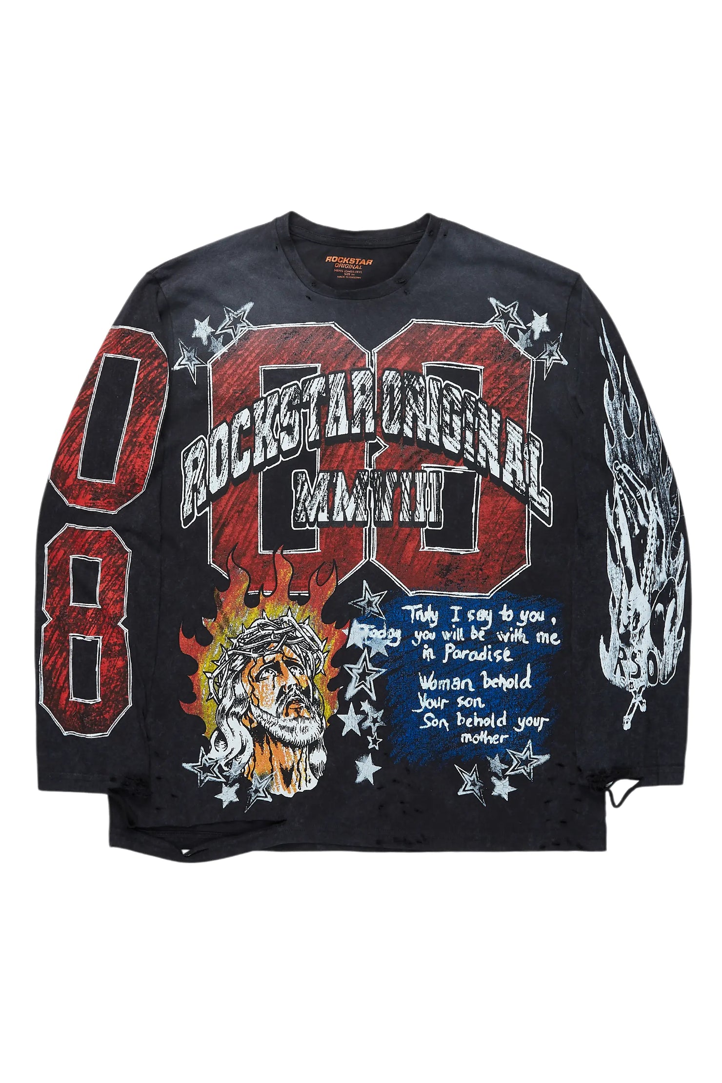 Jesus Crayon Vintage Black Long Sleeve Graphic T-Shirt