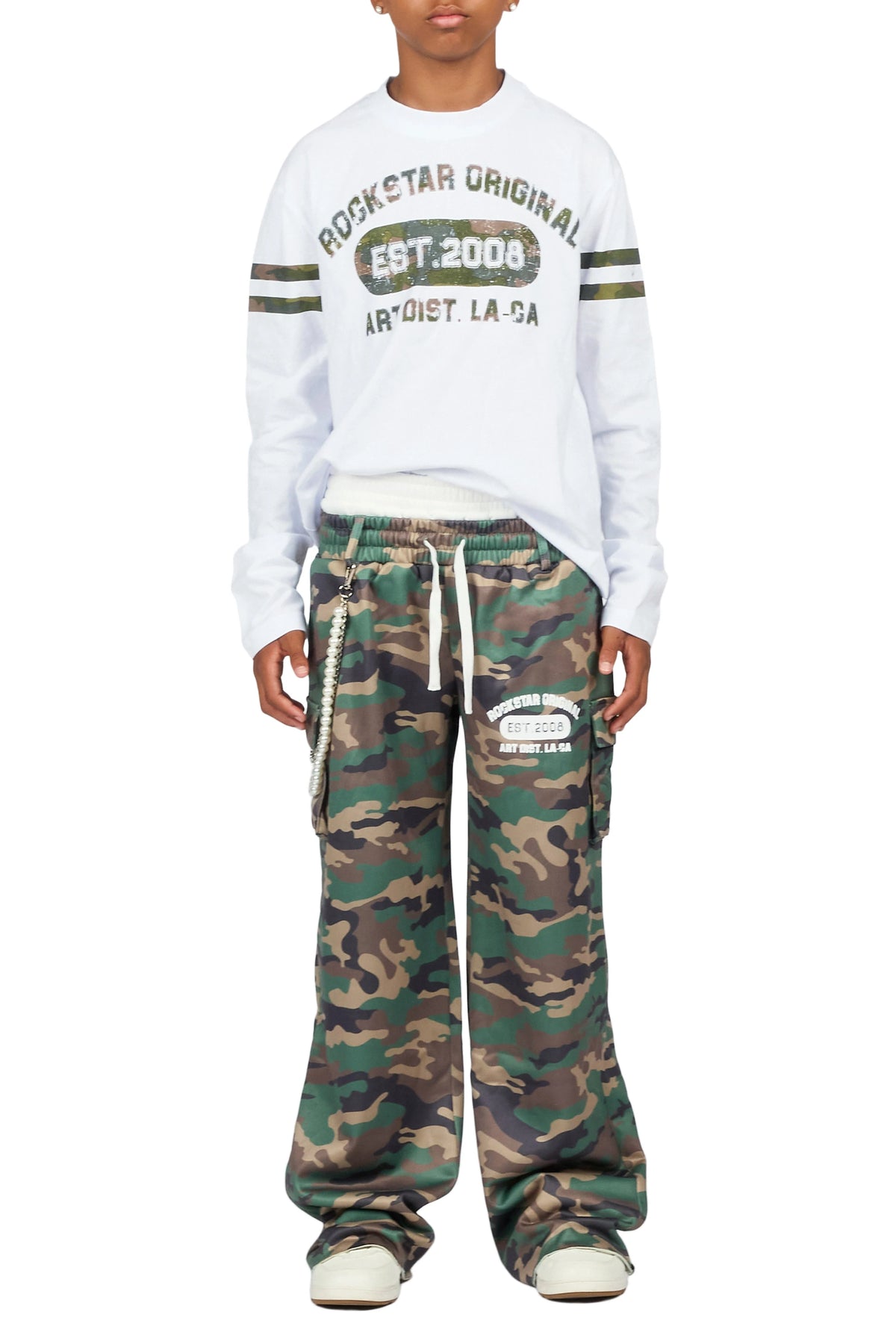 Boys Alexander White/Camo Long Sleeve Shirt Double Waisted  Super Baggy Track Set