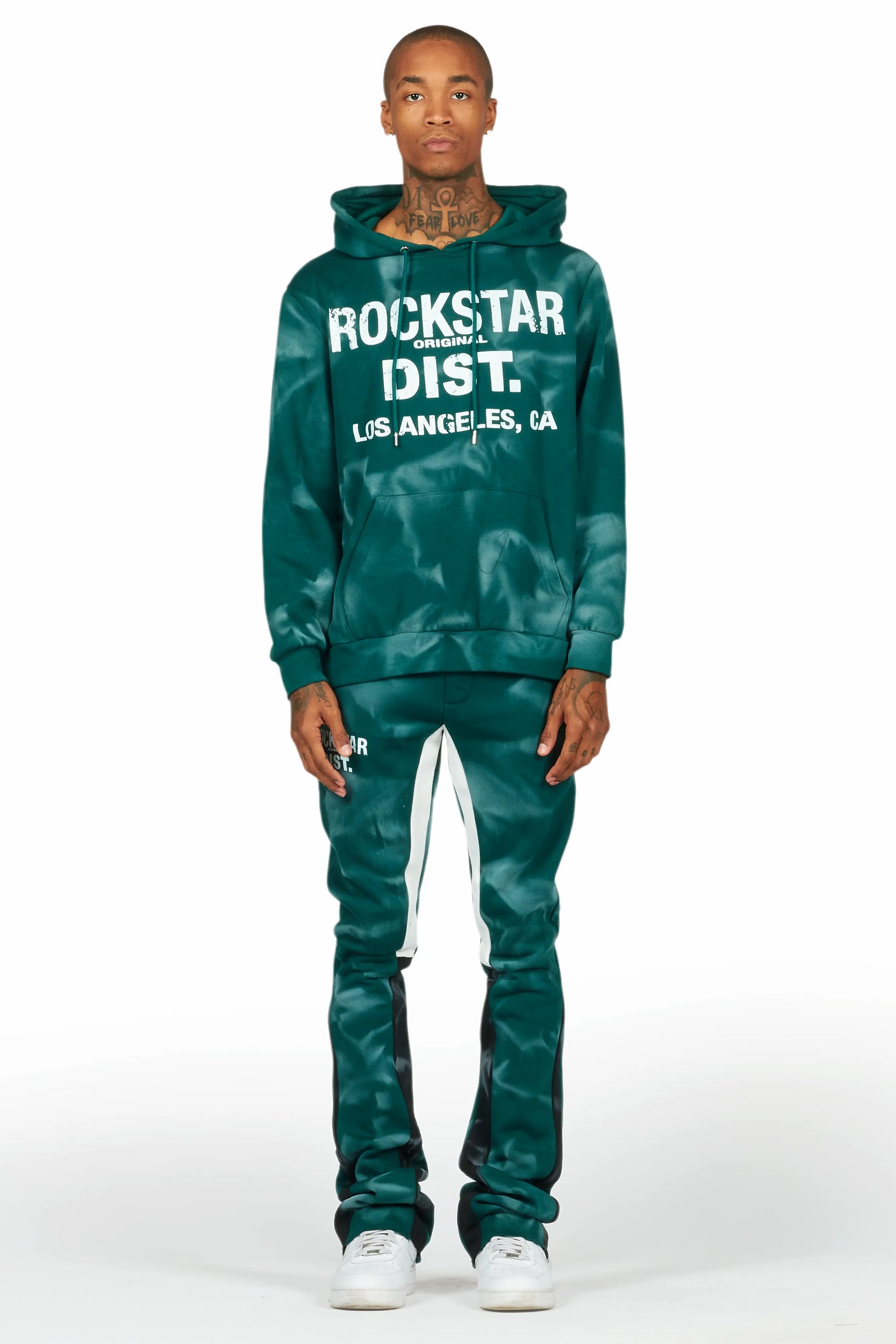Nelly Dark Green Hoodie Stacked Flare Track Set