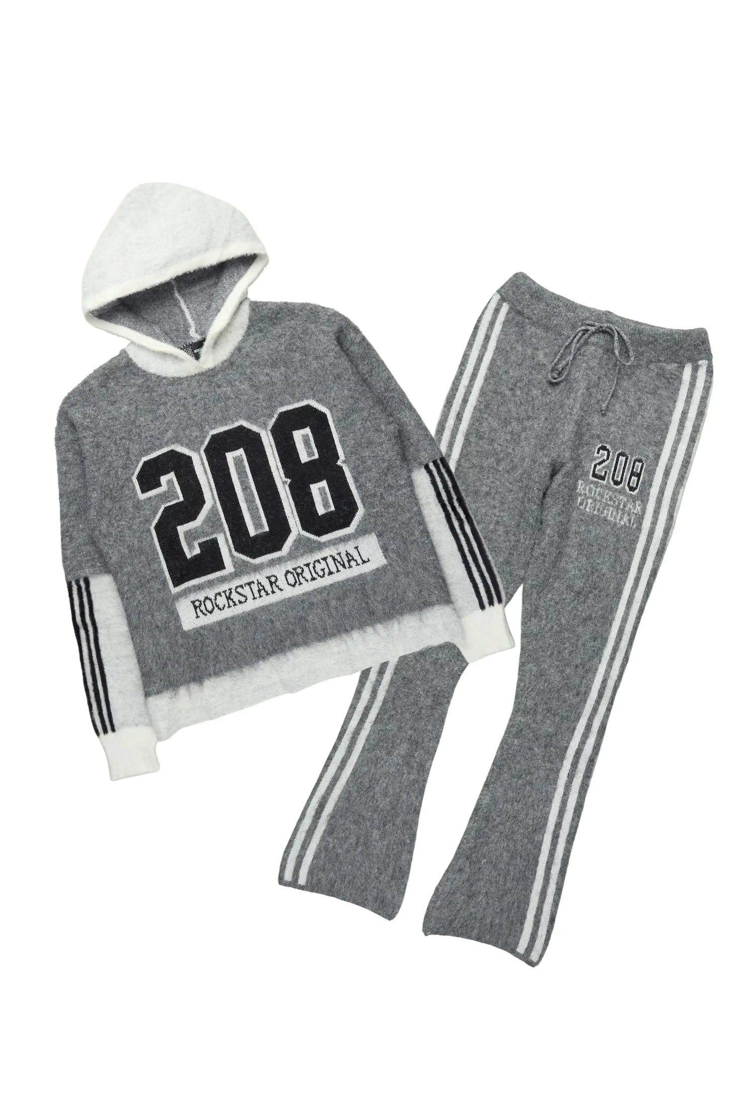 Joaqui Grey/White Hoodie Stacked Flare Track Set