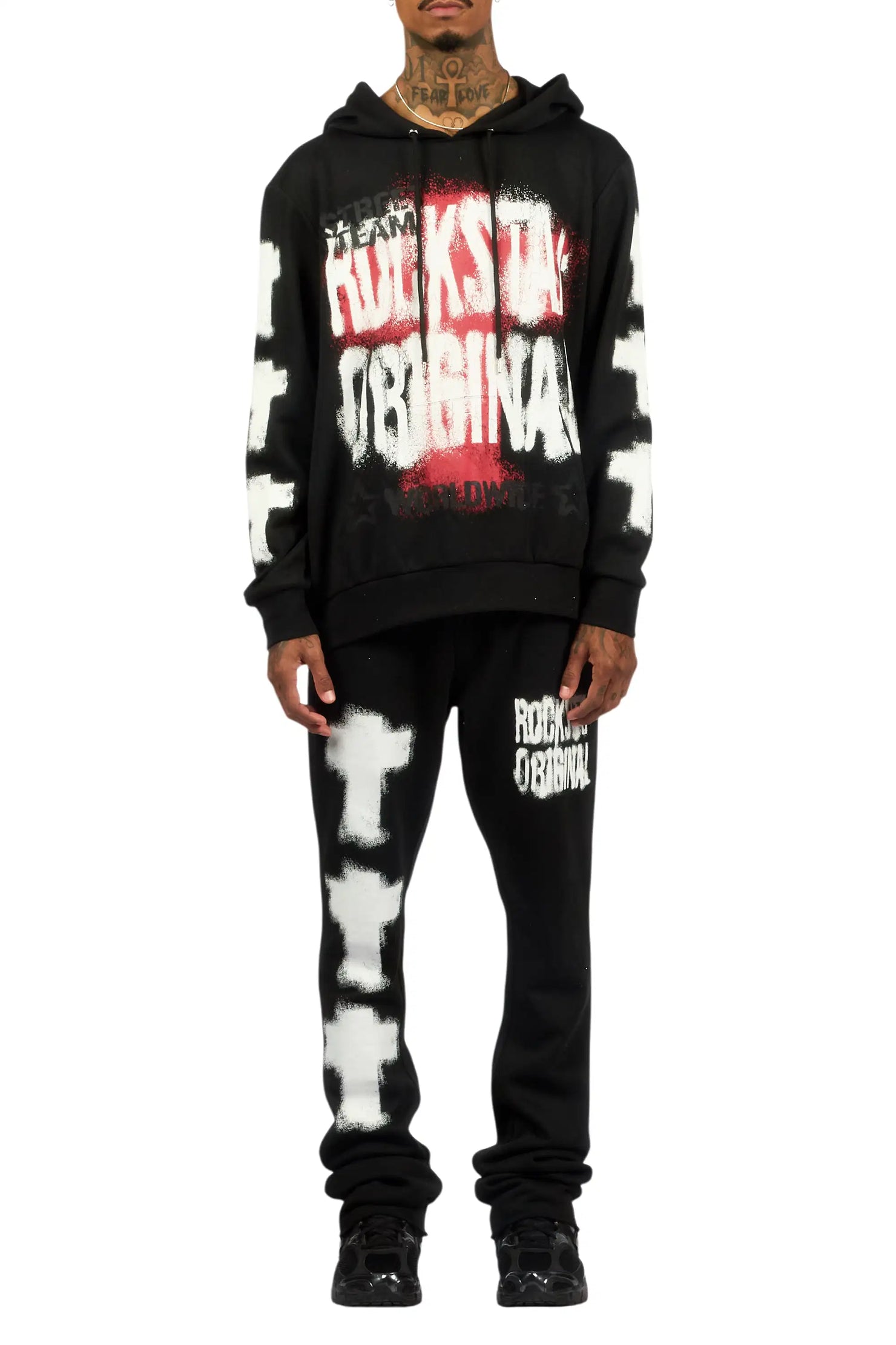 Crest Black/White Hoodie/Stacked Pant Track Set