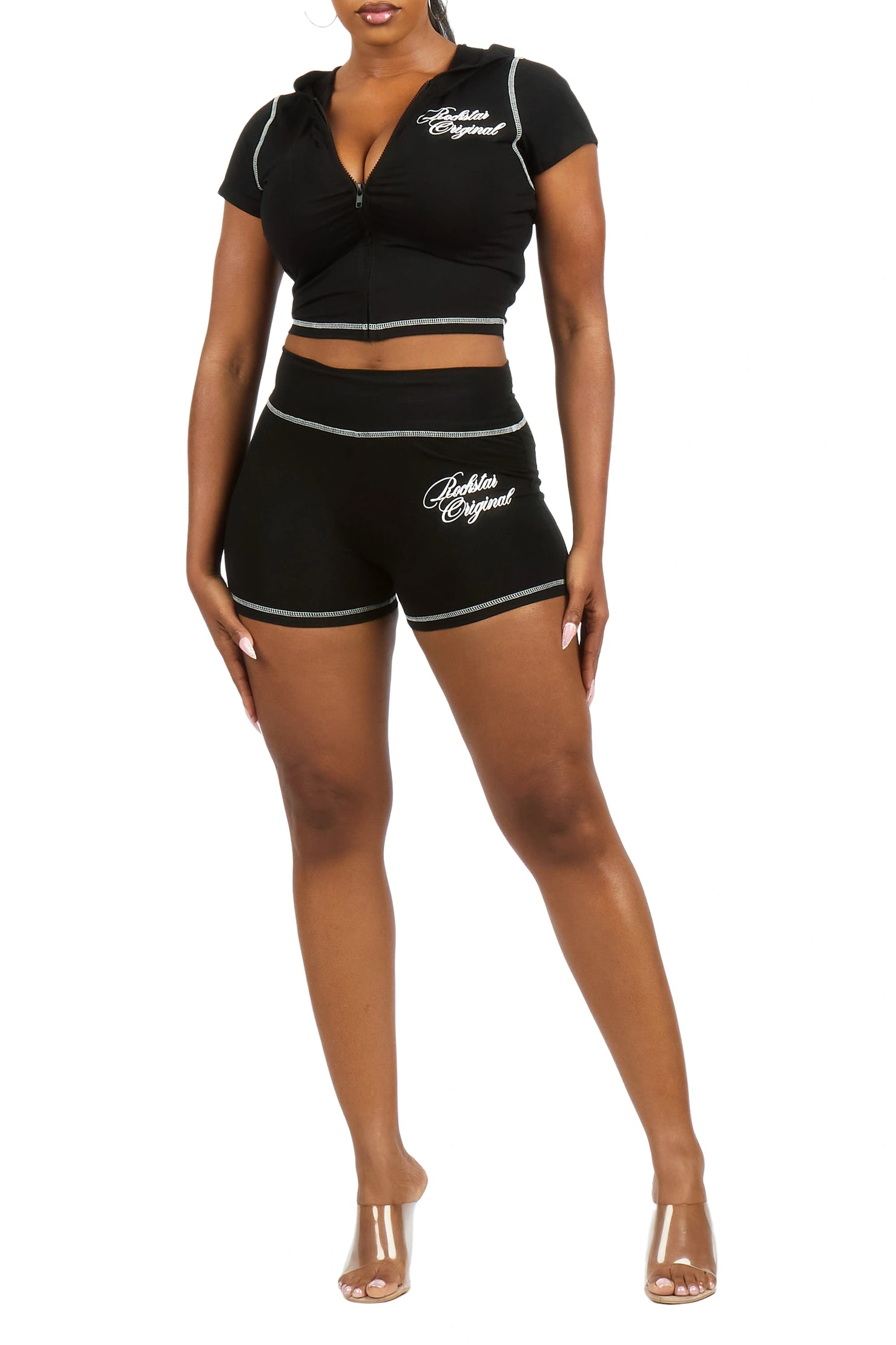 Caternia Black Zip Top Short Set