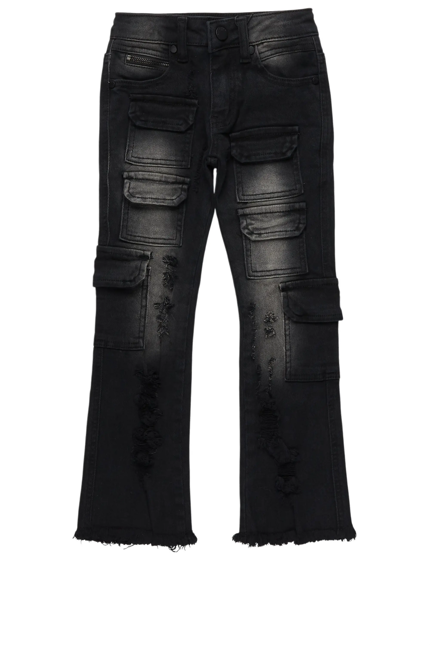 Boys Kade jet Black Stacked Flare Jean