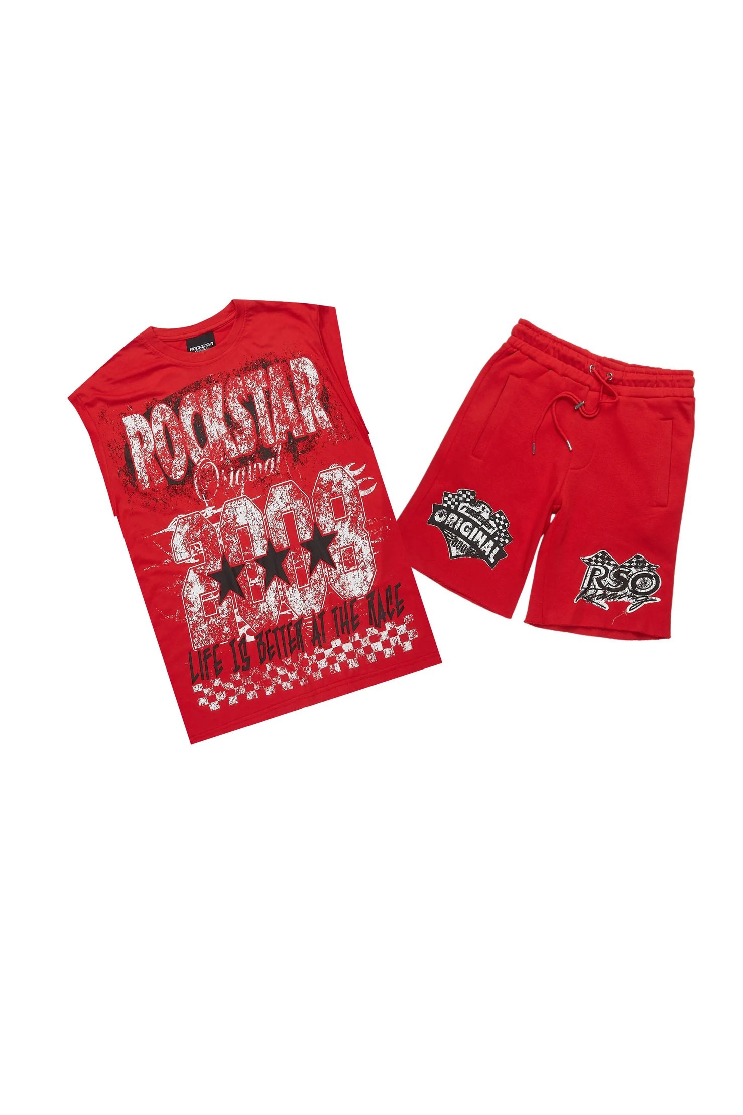 Racing Grung Red/Black Cut Sleeve T-Shirt/Raw Edge Short Set