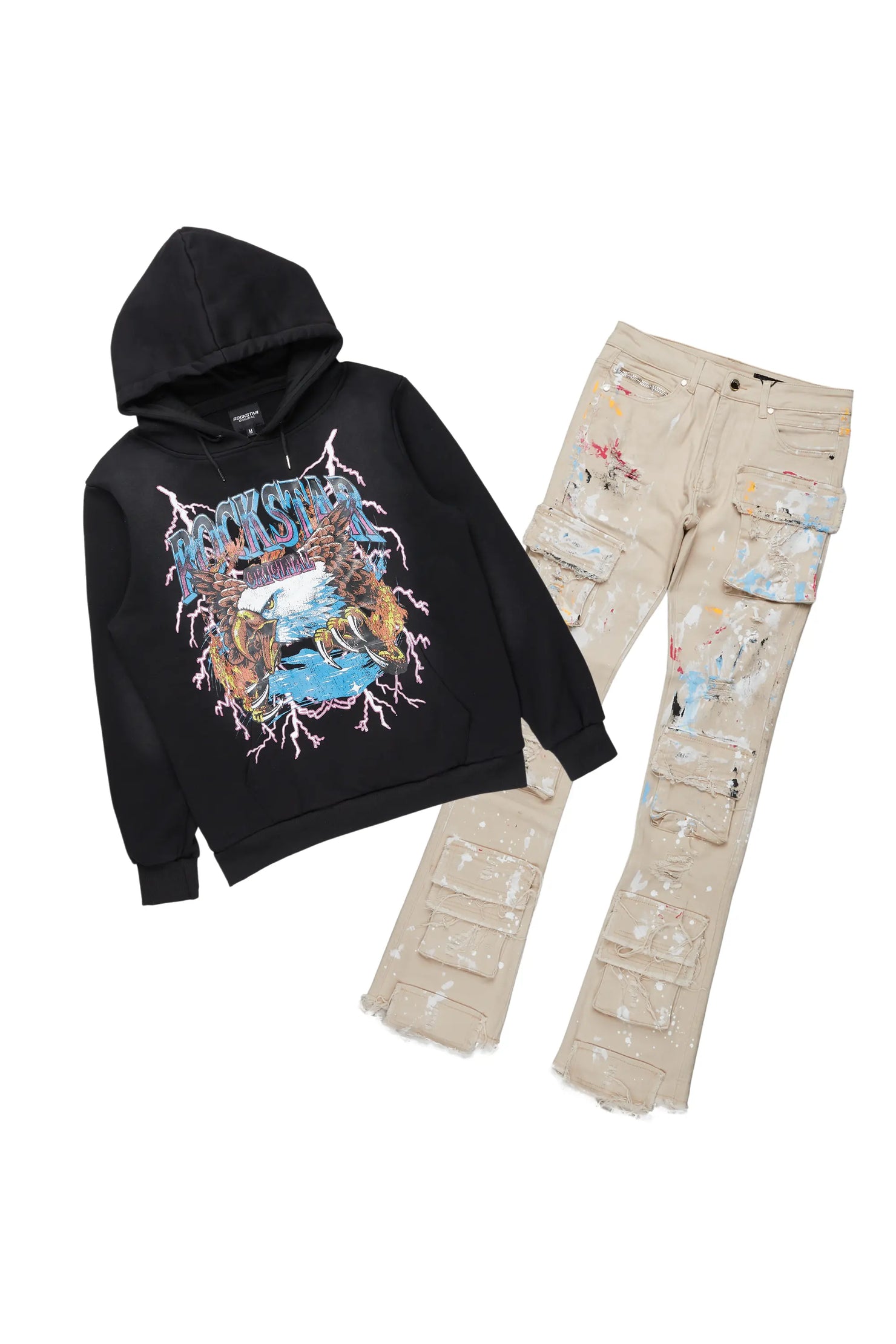 Darken Black Hoodie/Stacked Jean Bundle