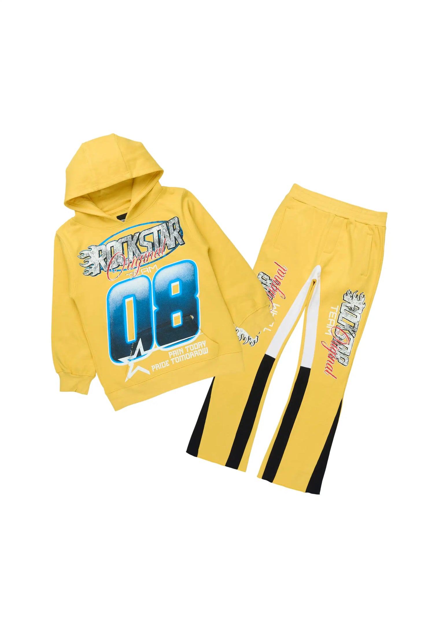 Boys Ryker Yellow Hoodie/Stacked Flare Track Set