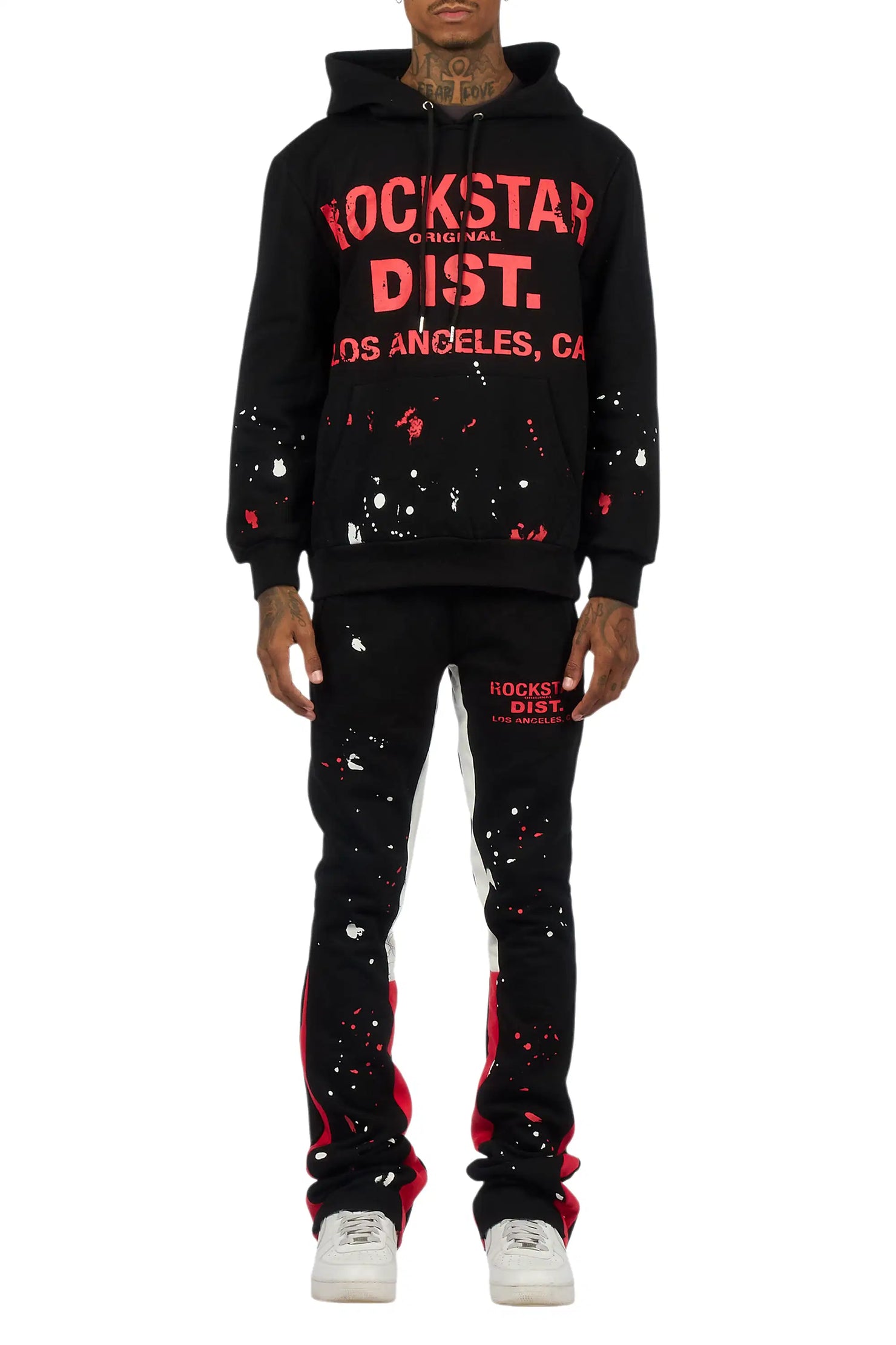 Scottie Black/Red Paint Splatter Hoodie/Stacked Flare Pant Set