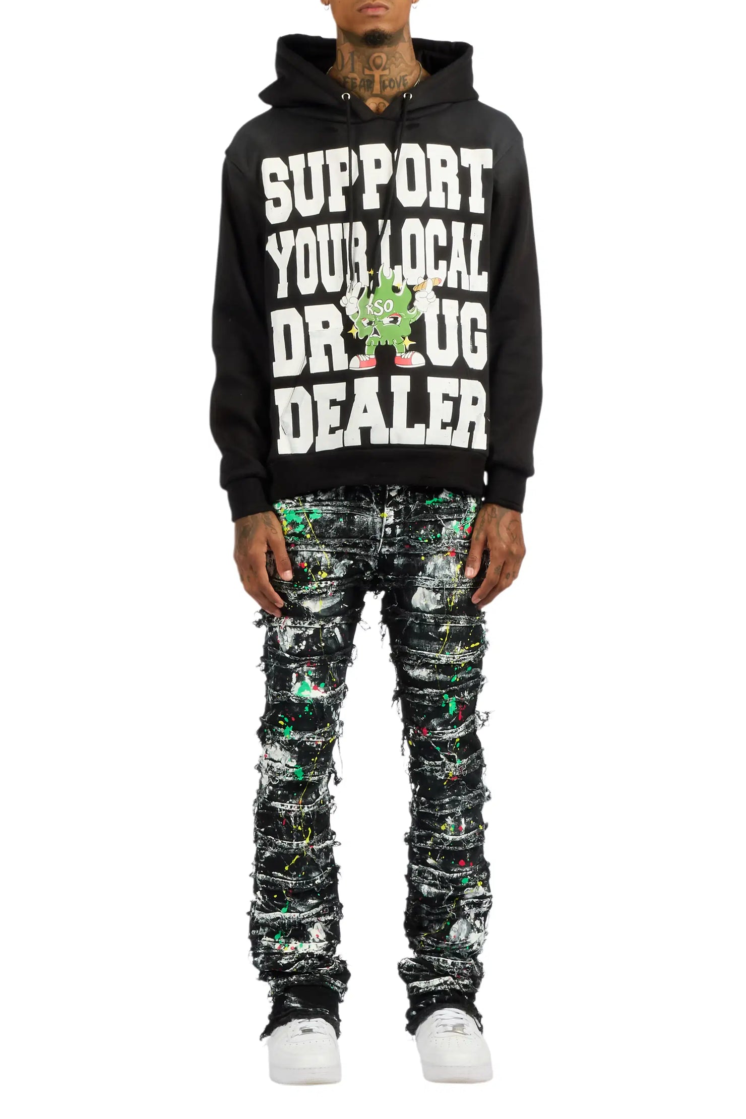 Tarl Black/Black Hoodie/Stacked Flare Jean Set