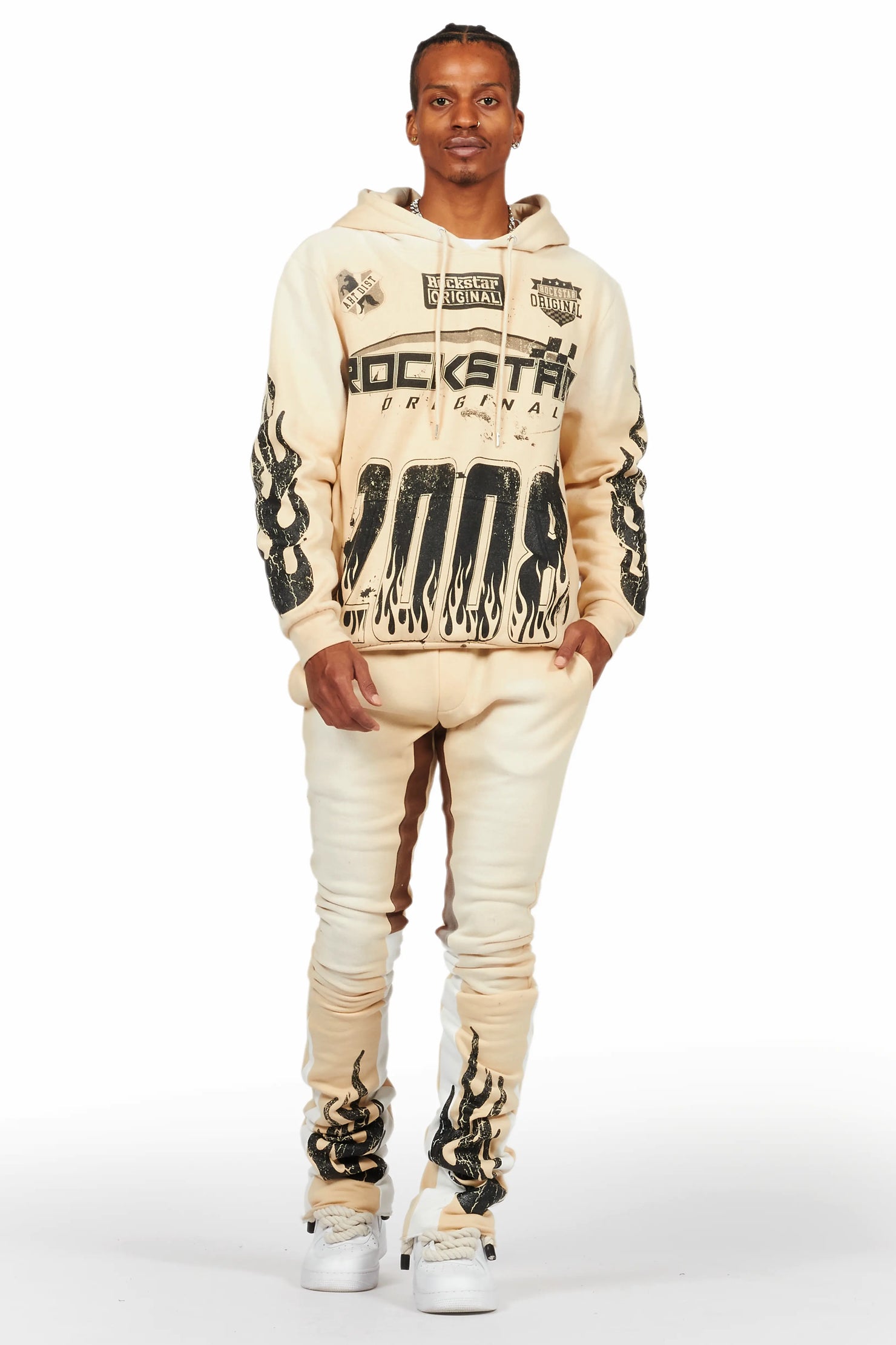 Boaz Beige Super Stacked Hoodie Track Set