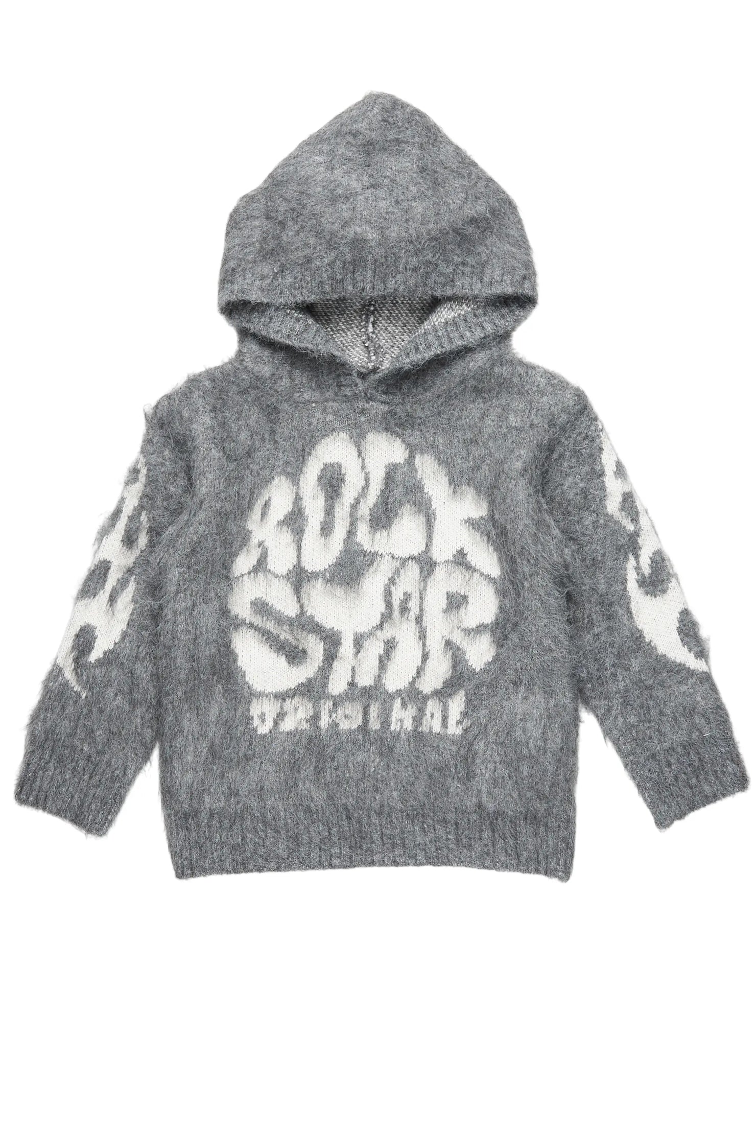 Girls Hakon Grey Graphic Knitted Mohair Hoodies