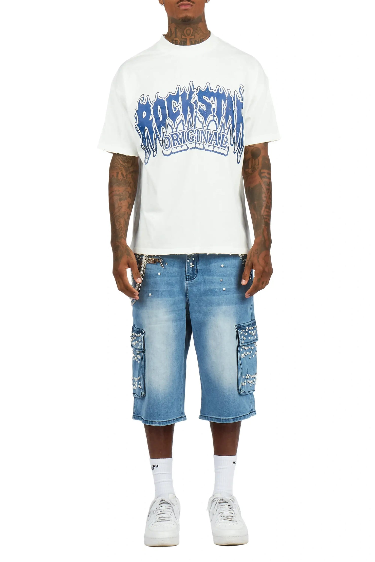 Teo Blue Rhinestone T-Shirt Denim Jort Set