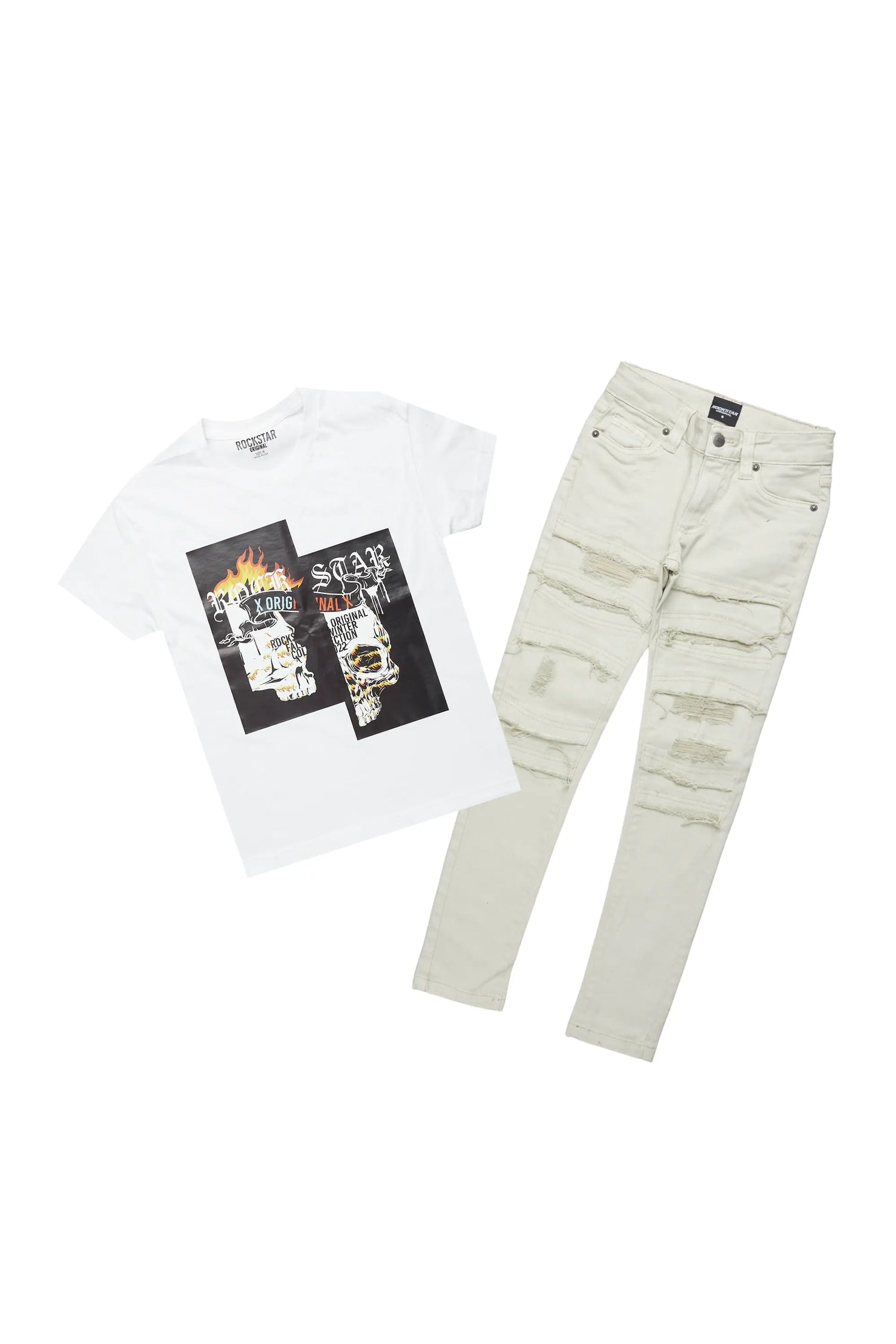 Boys Galido White T-Shirt/Frayed Skinny Jean Set