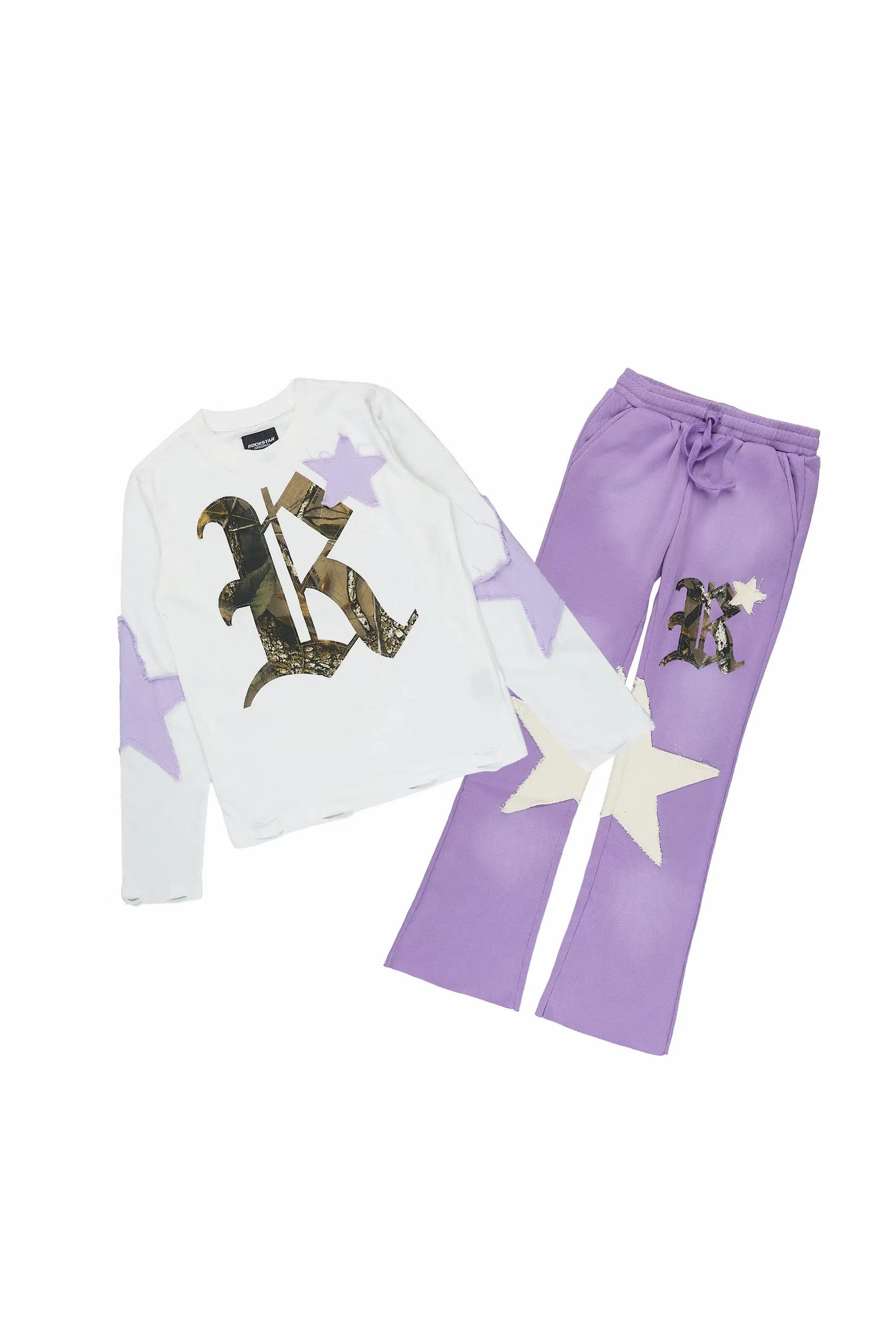 Girls Delgera White/Purple Long Sleeve T-Shirt Track Set