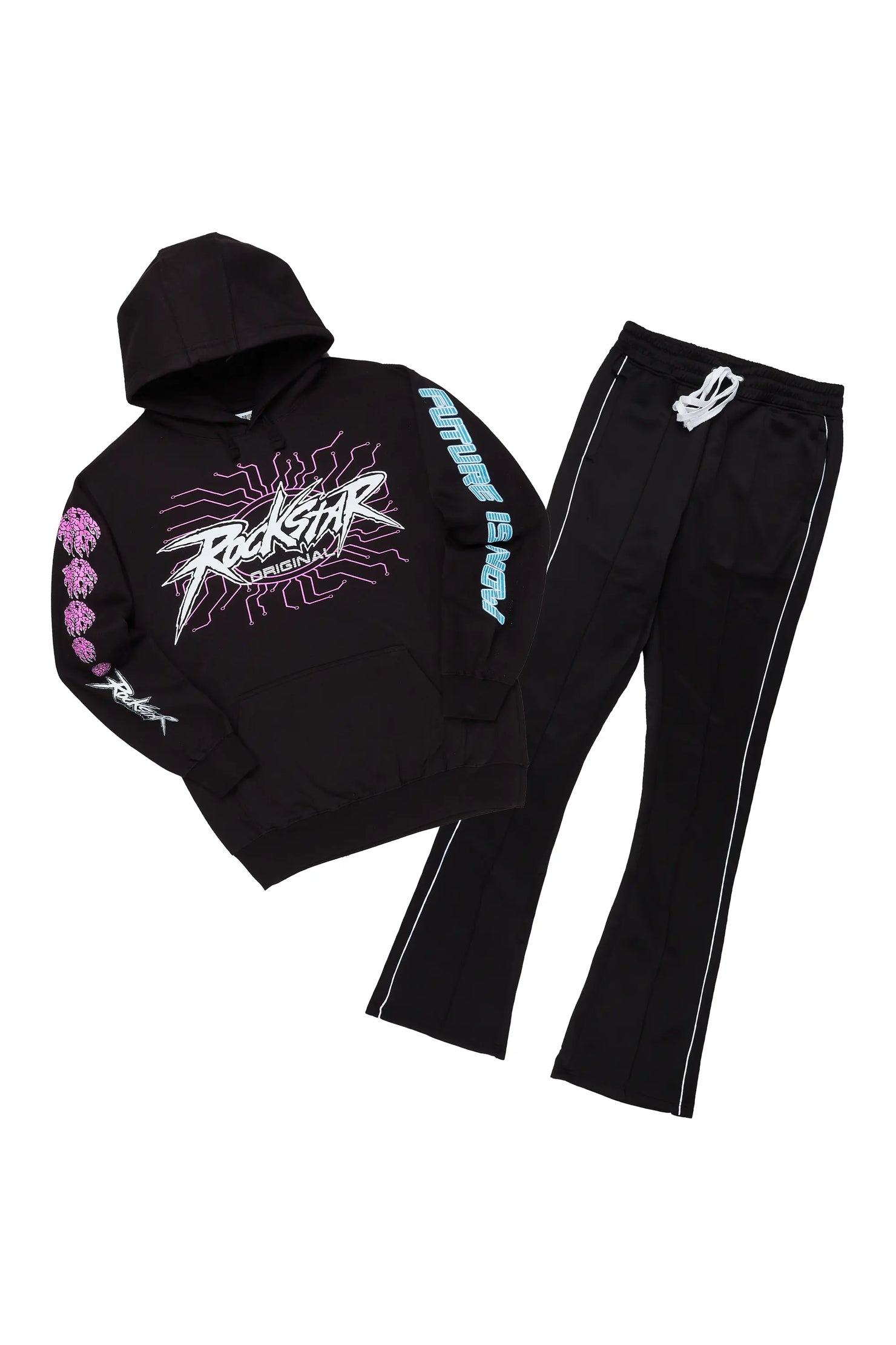Race Black Hoodie Stacked Flare Track Set