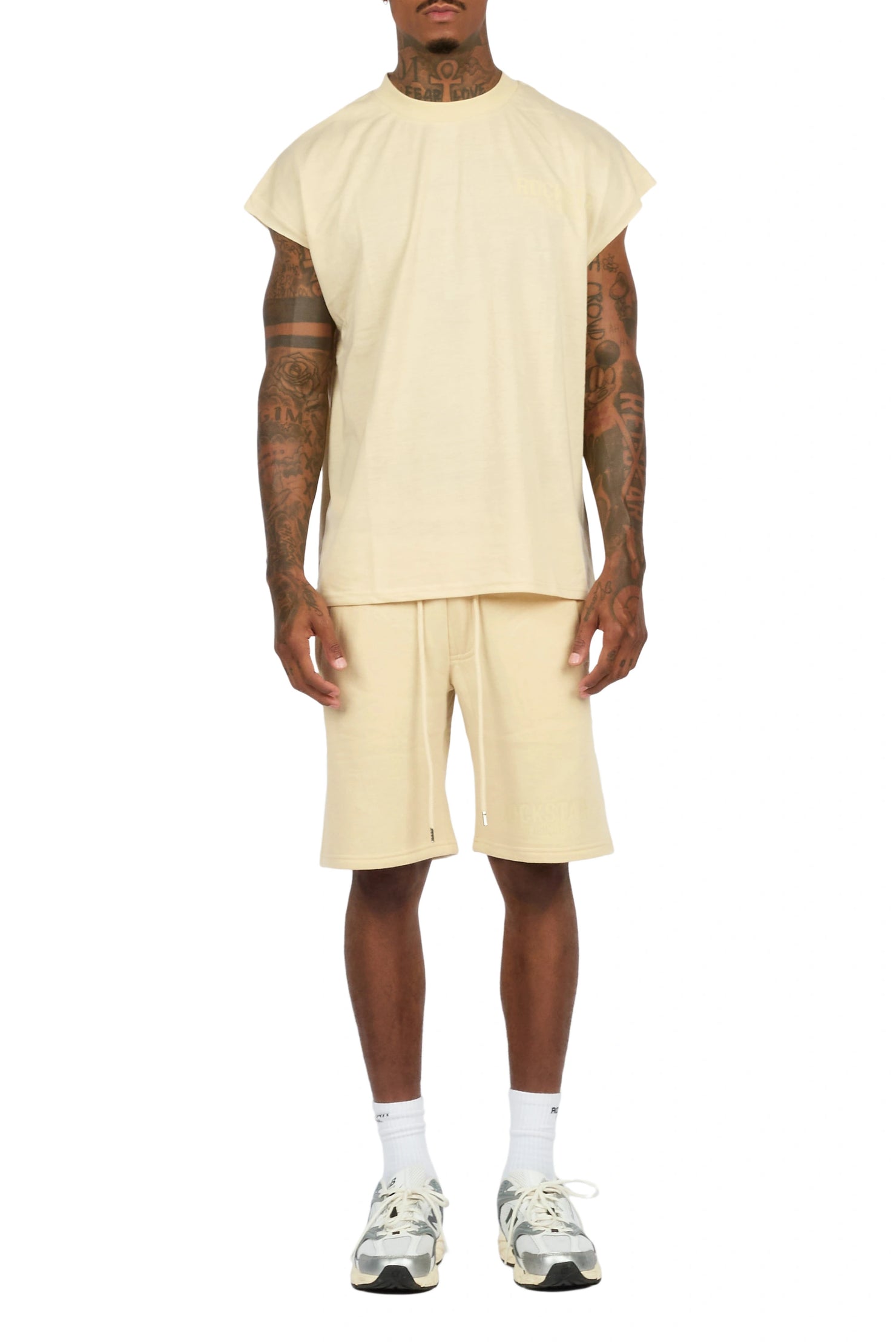 Sana Beige/Beige Cut Sleeve T-Shirt Short Set