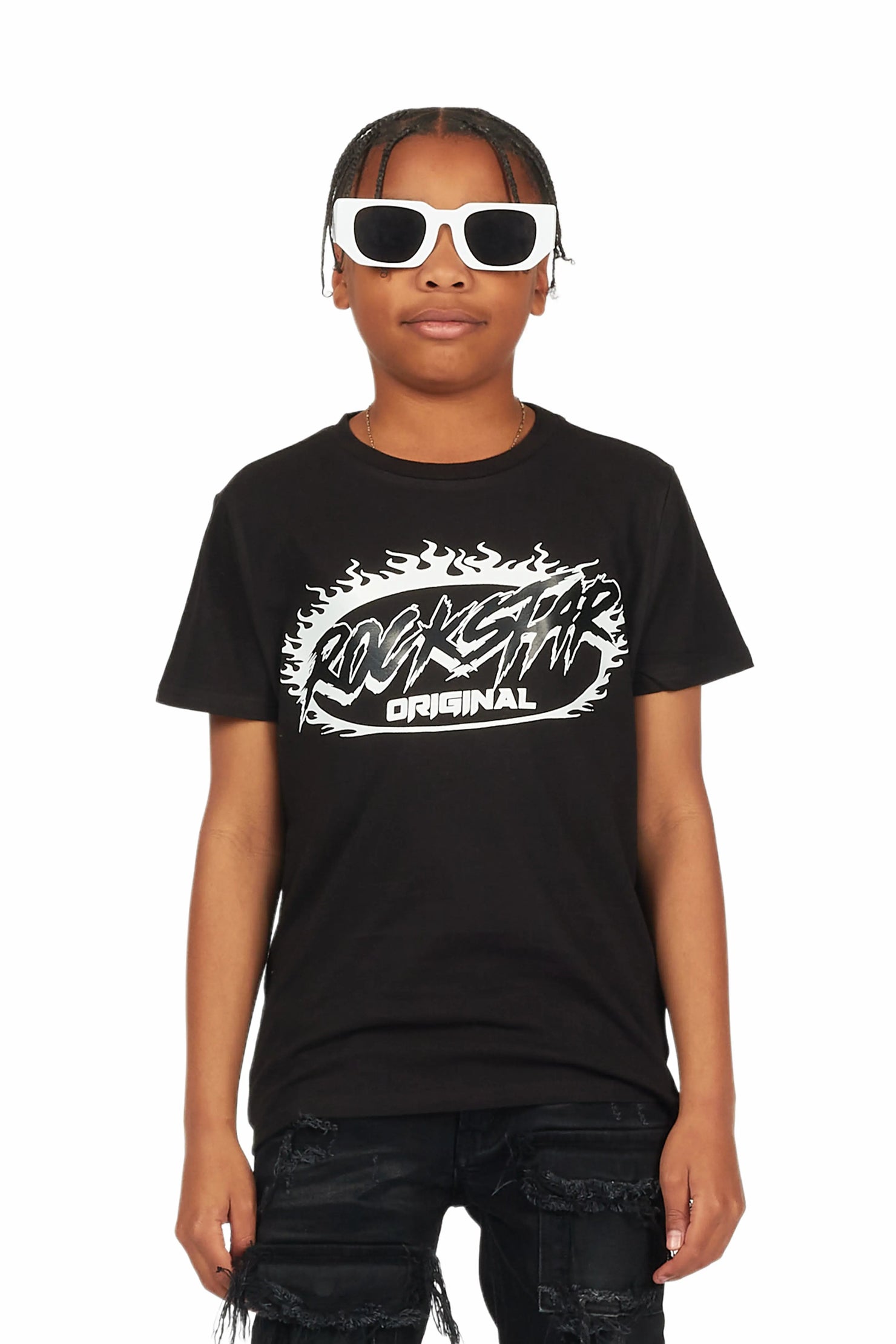 Boys Bakari Black Graphic T-Shirt