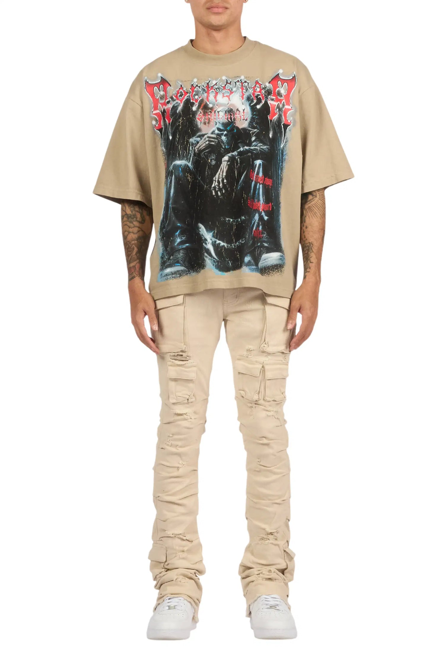 Gentry Light Beige Stacked Flare Jean