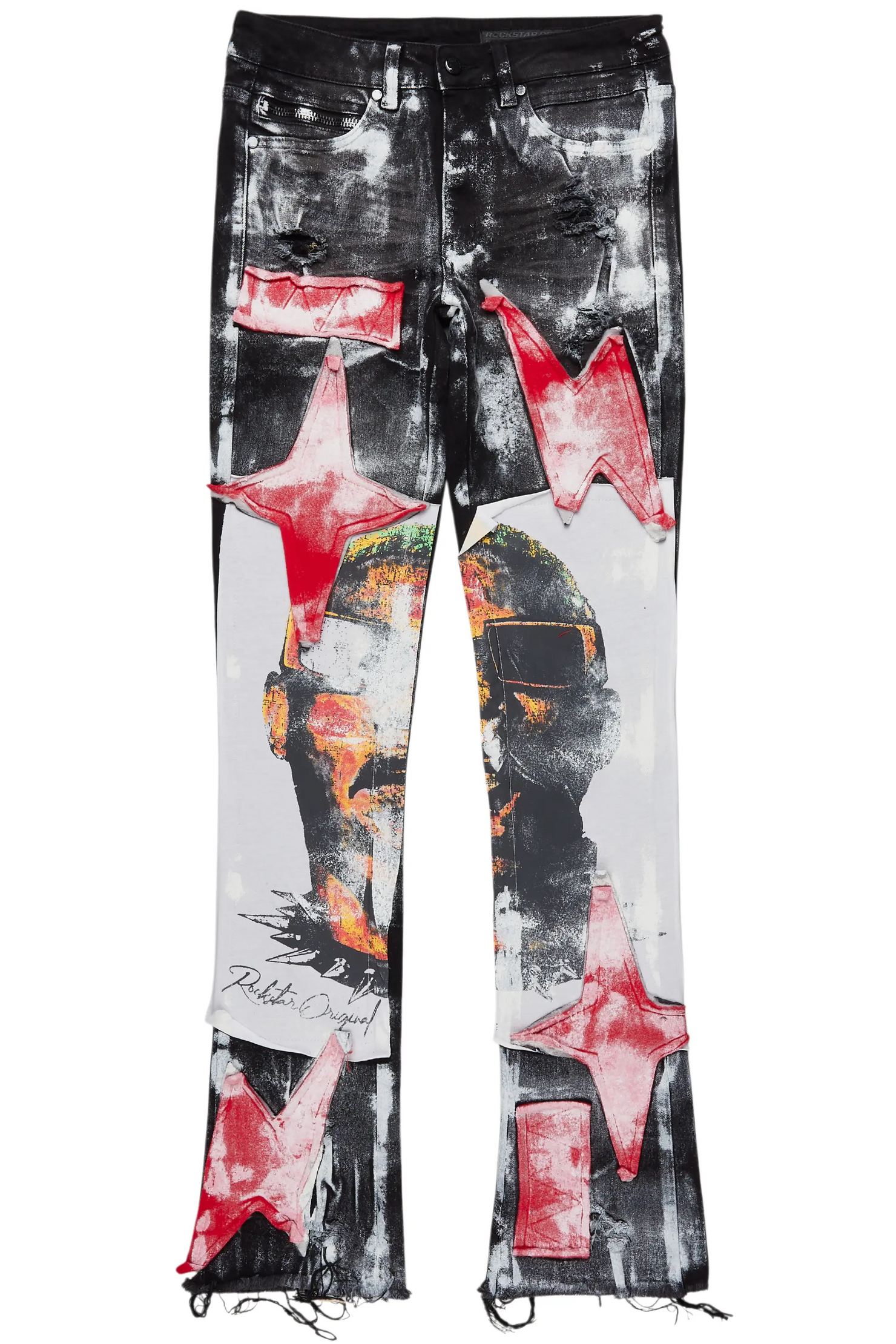 Savier Black/White Roller Paint Stacked Flare Jean