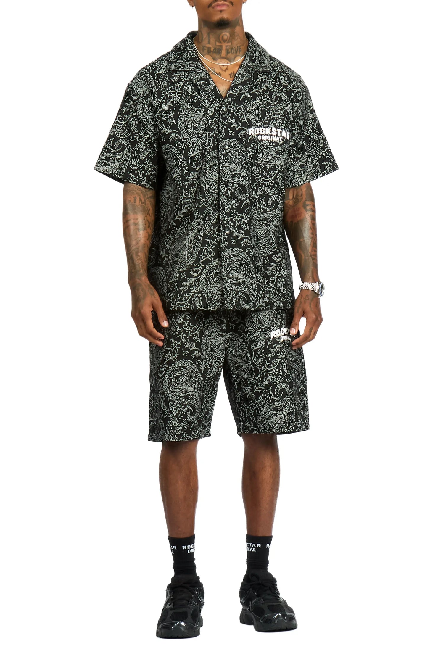 Franklin Black Button Down Shirt/Short Set