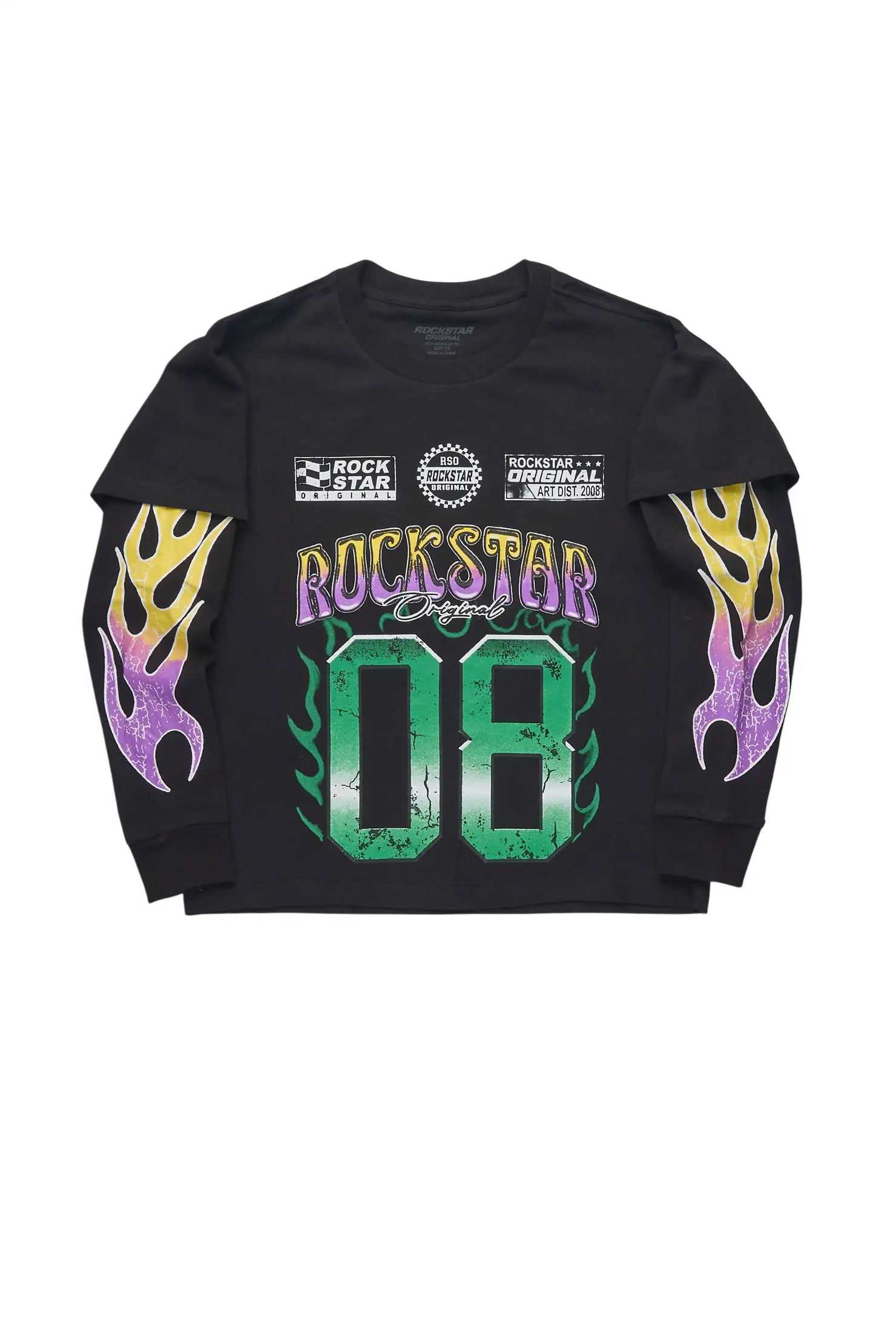 Boys Quito Black Double Layer L/S Graphic T-Shirt