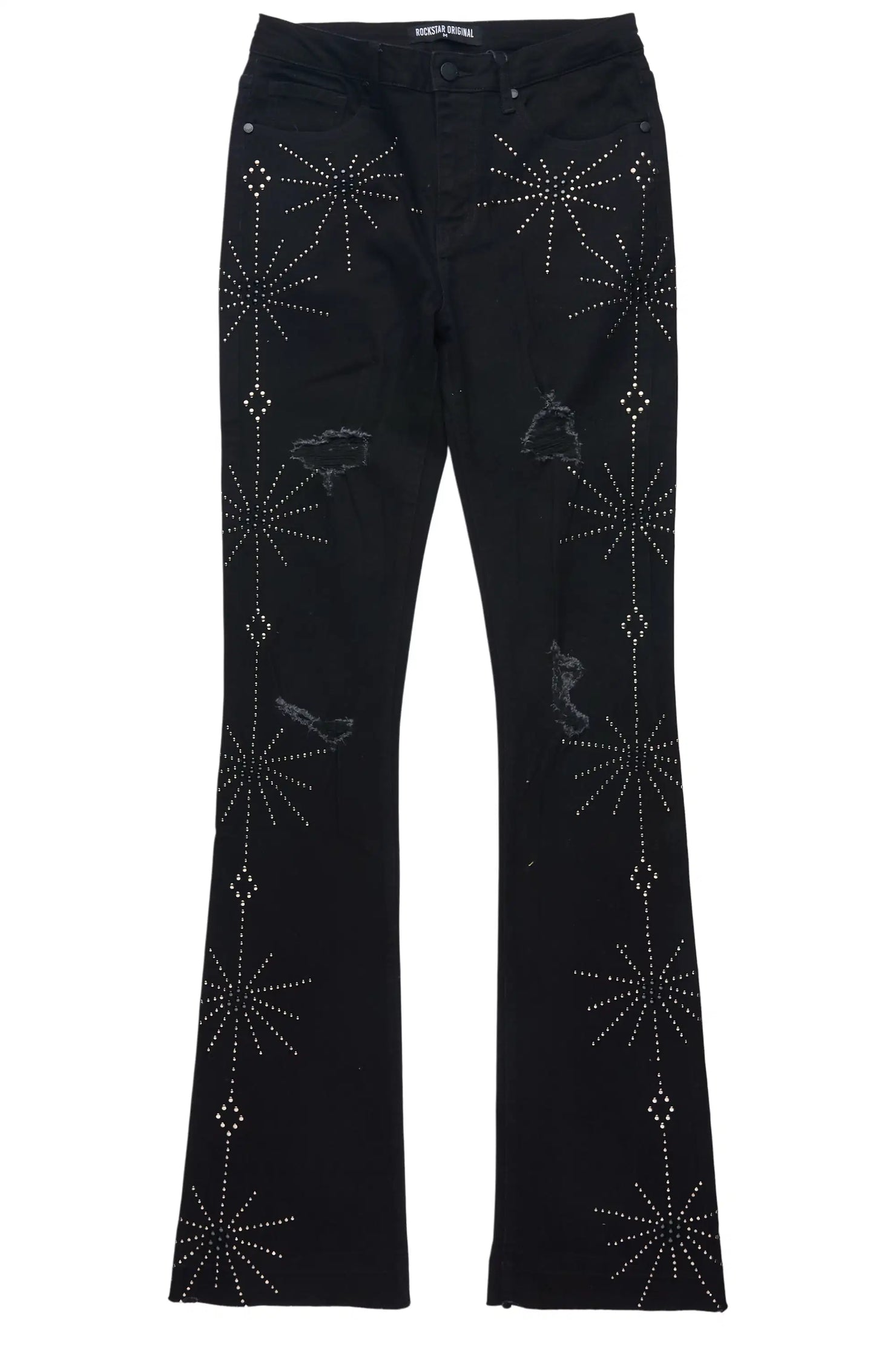 Ikia Black Studded Stacked Flare Jean