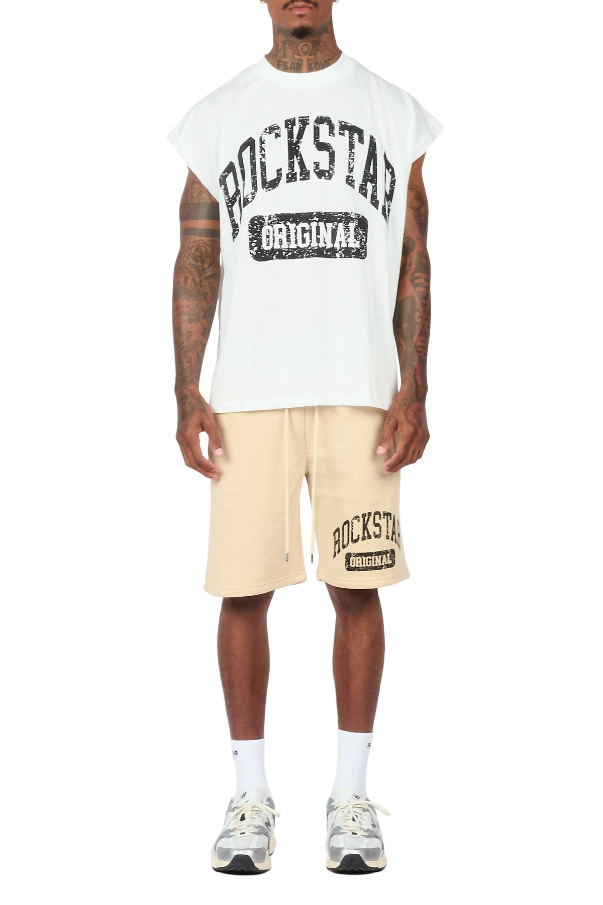 Zig White/Beige Cut Sleeve T-Shirt/Short Set