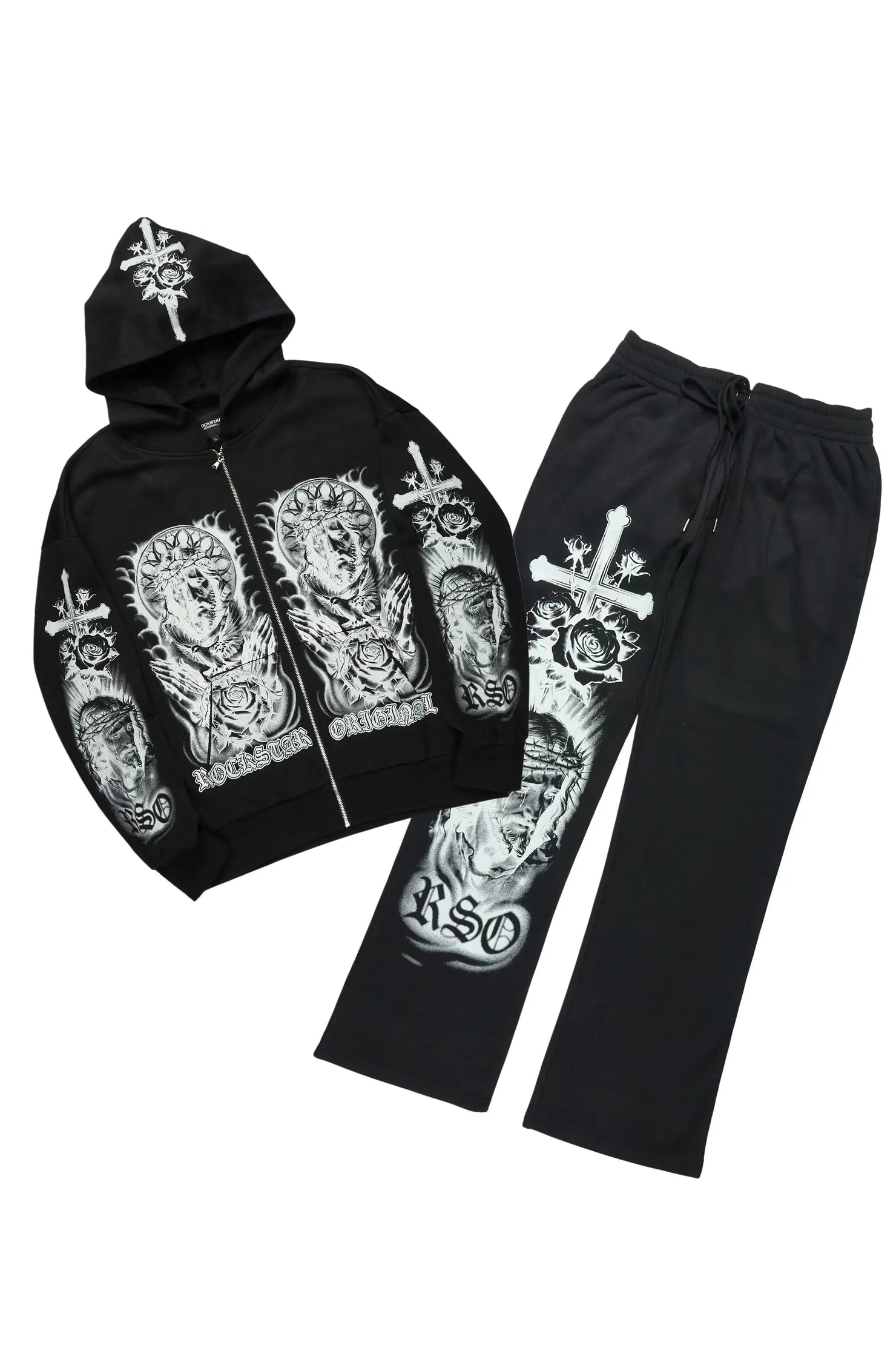 Blasted Black/White Hoodie/Baggy Pant Track Set