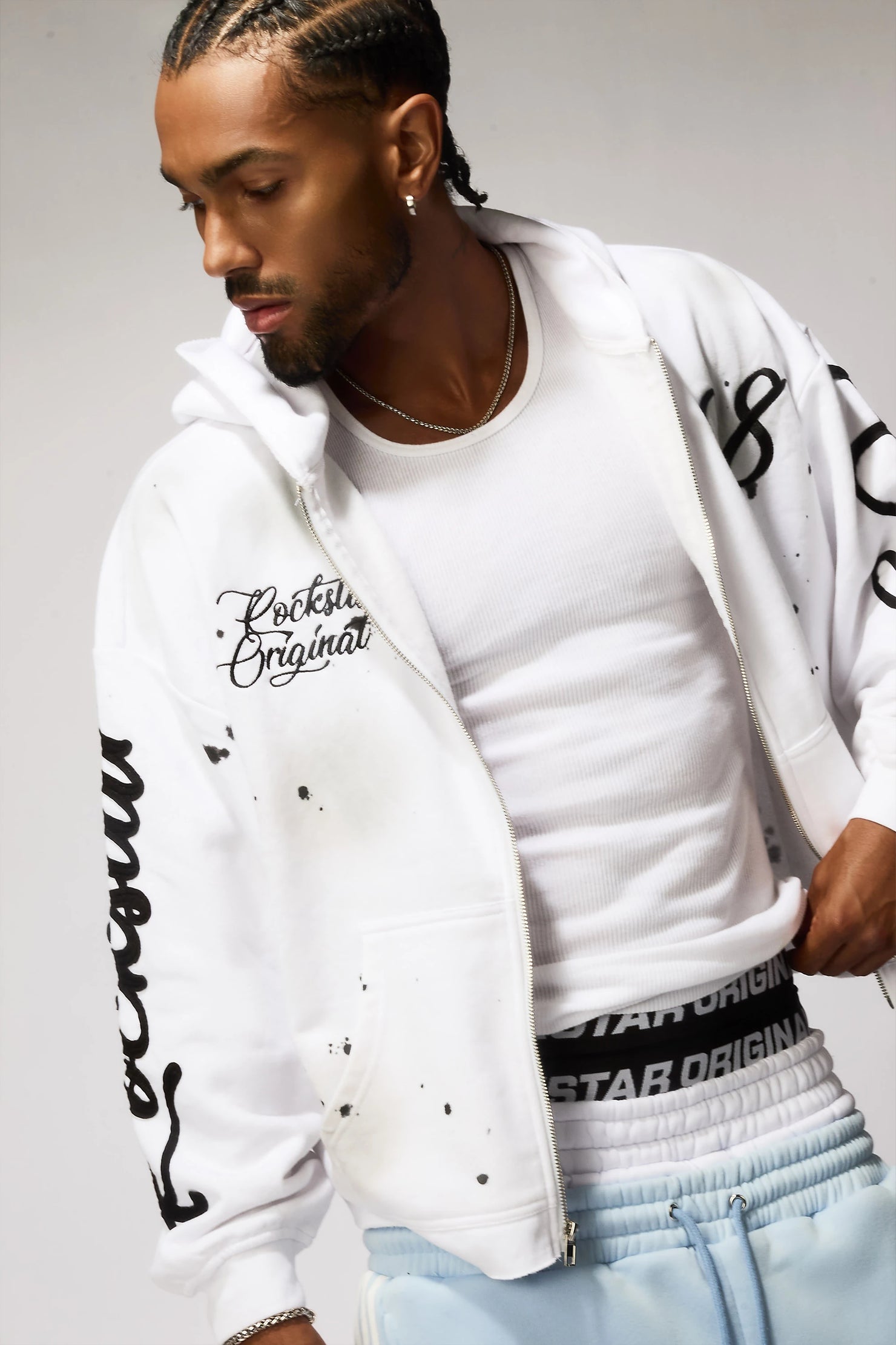 Hanif White Zip Up Hoodie