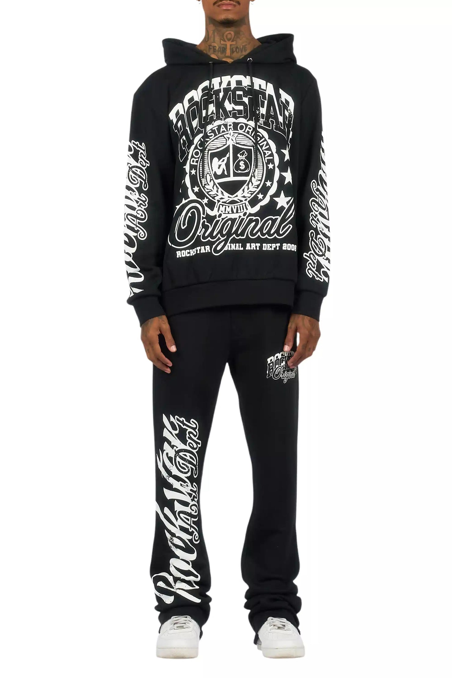 Blazon Black Hoodie/Stacked Pant Track Set