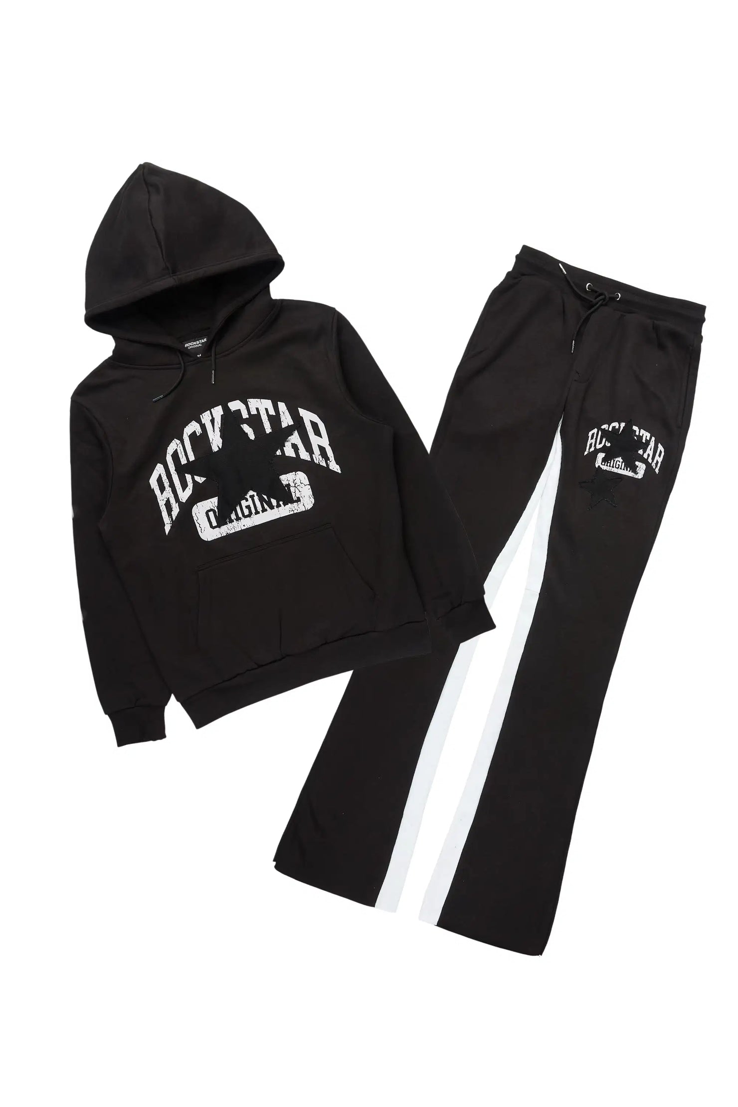Mallor Black Hoodie Stacked Flare Track Set