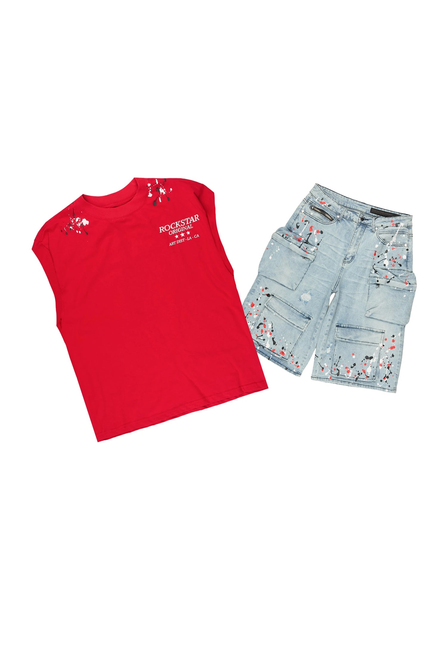Saxon Blue Graphic Cut Sleeve T-Shirt Denim Short Set